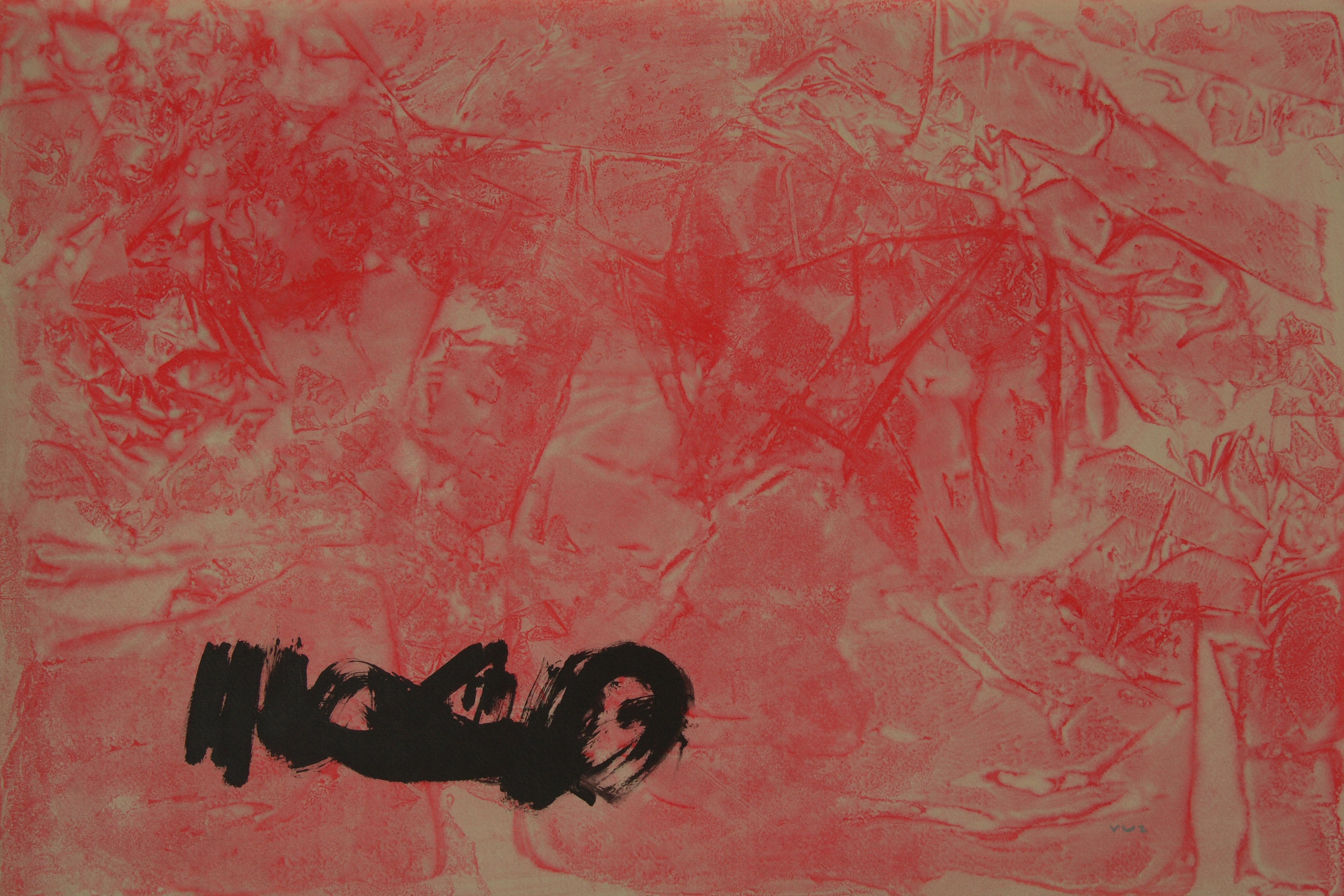 Ruz  rosso nero pittura acrilica astratta originale - Painting di RAFAEL RUZ