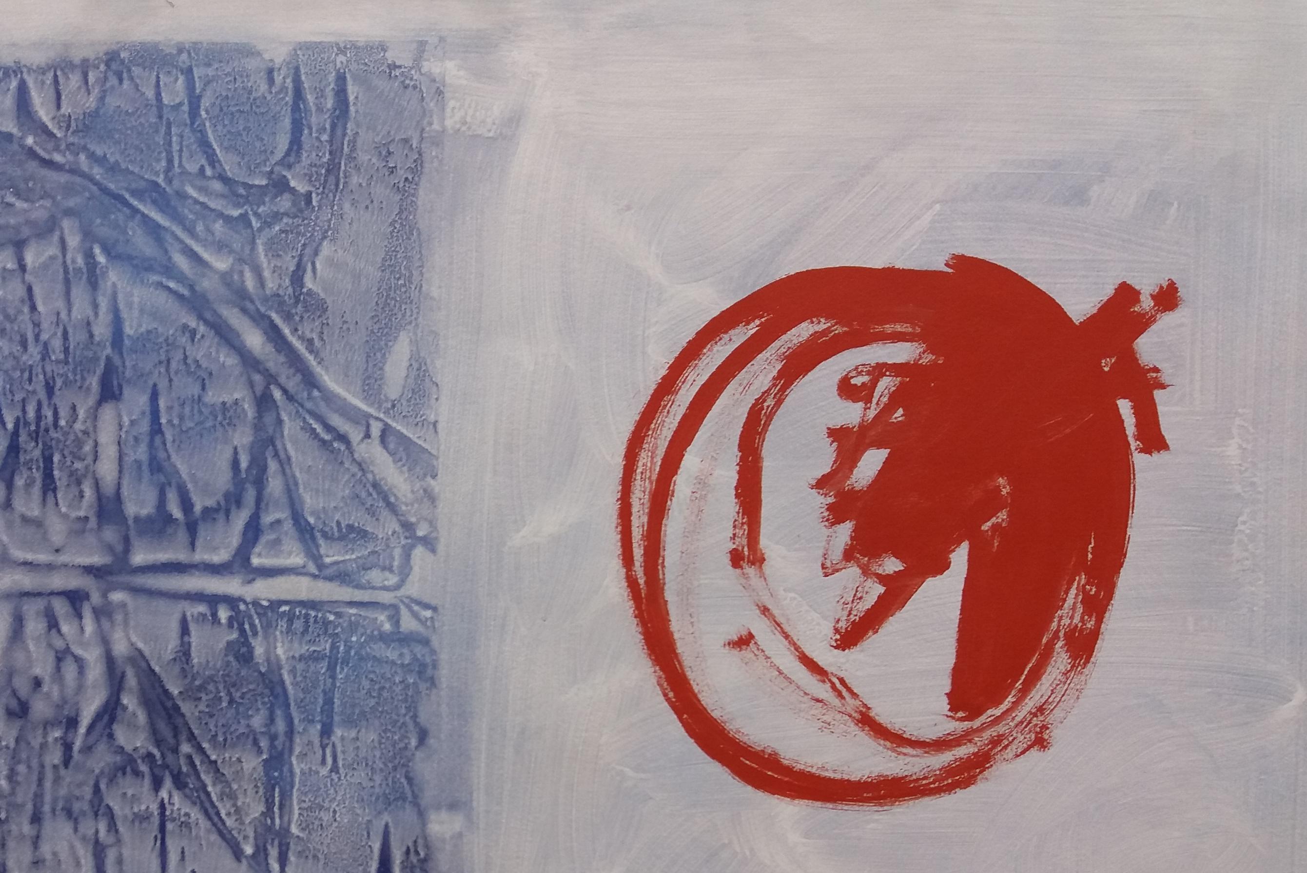 Ruz  Rosso Blu. pittura astratta su carta acrilica - Painting Astratto di RAFAEL RUZ