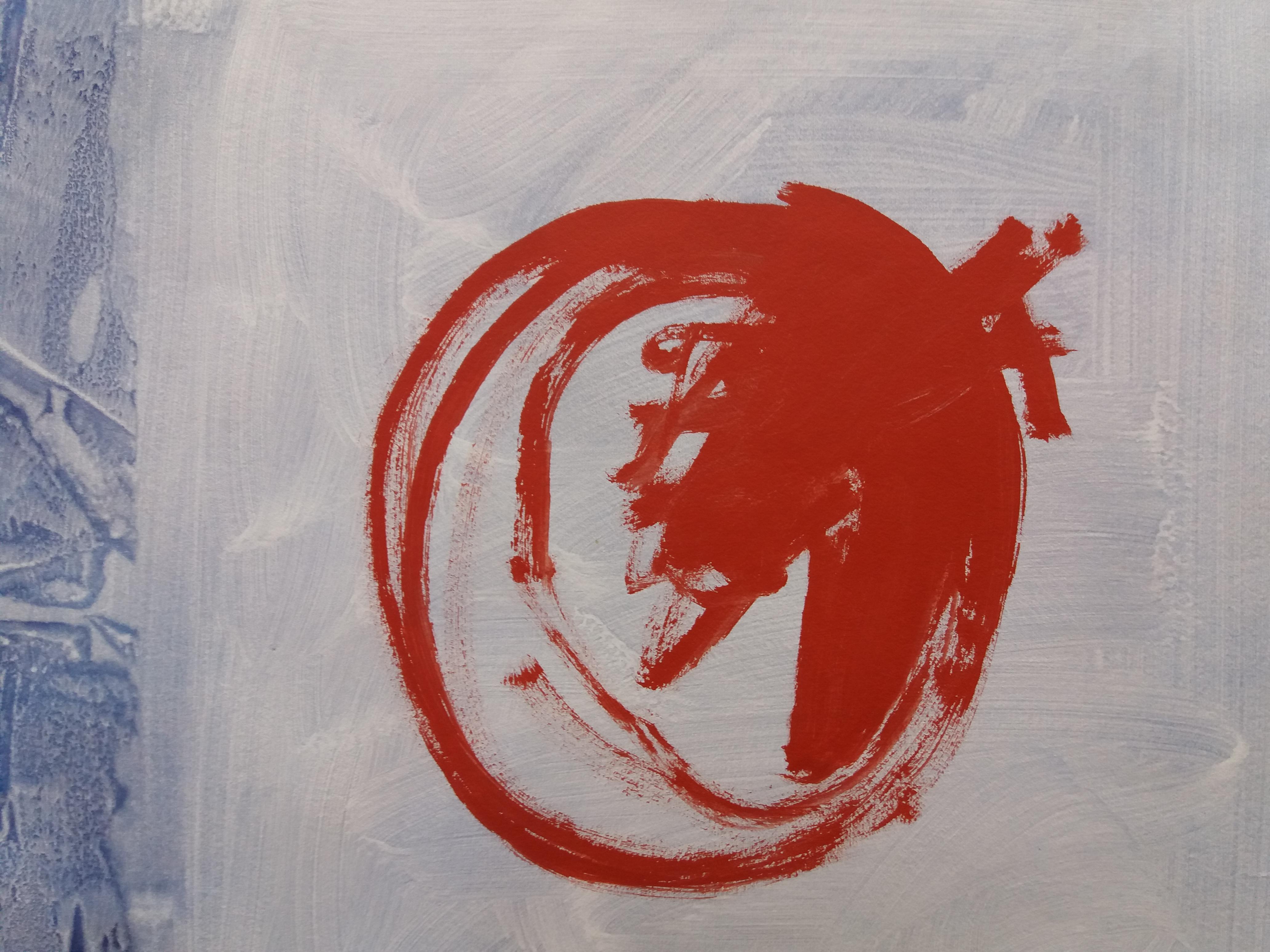 Ruz  Rosso Blu. pittura astratta su carta acrilica - Abstract Painting Grigio di RAFAEL RUZ