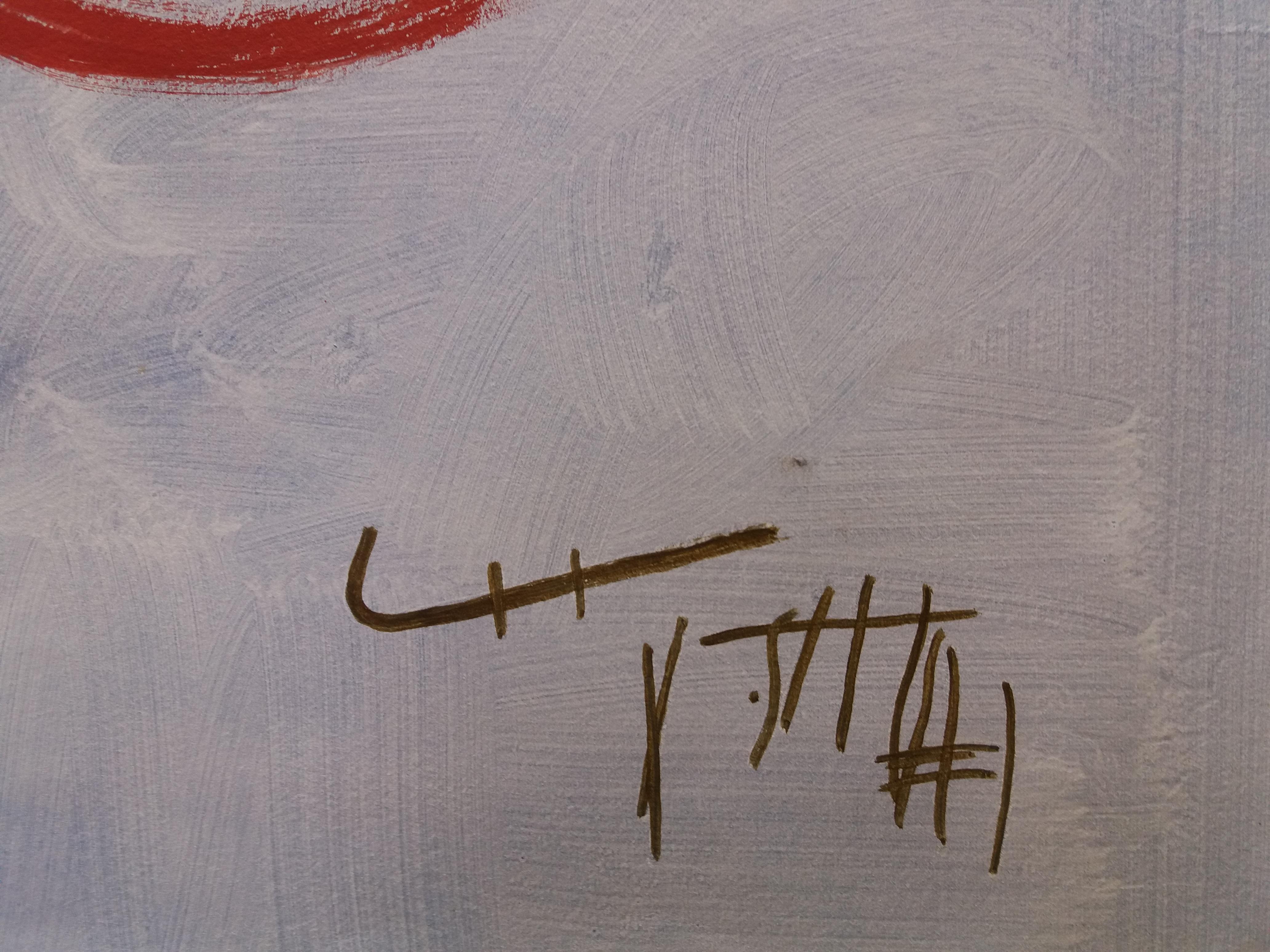 Ruz  Abstraktes Gemälde auf Acrylpapier in Rot-Blau. im Angebot 1