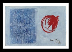 Ruz  Red Blue. abstract acrylic paper painting