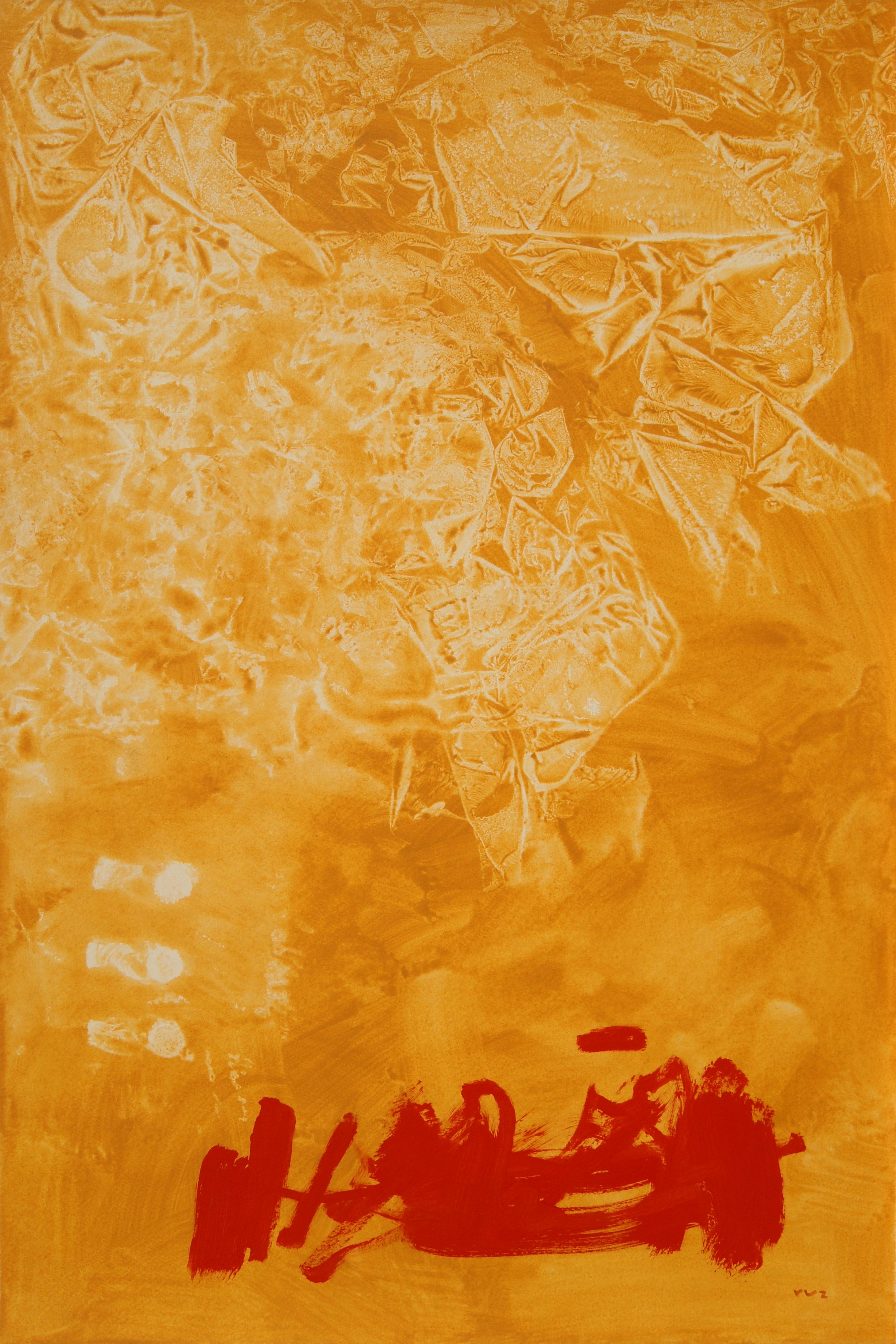 Ruz  dipinto acrilico astratto originale rosso dorato - Painting di RAFAEL RUZ