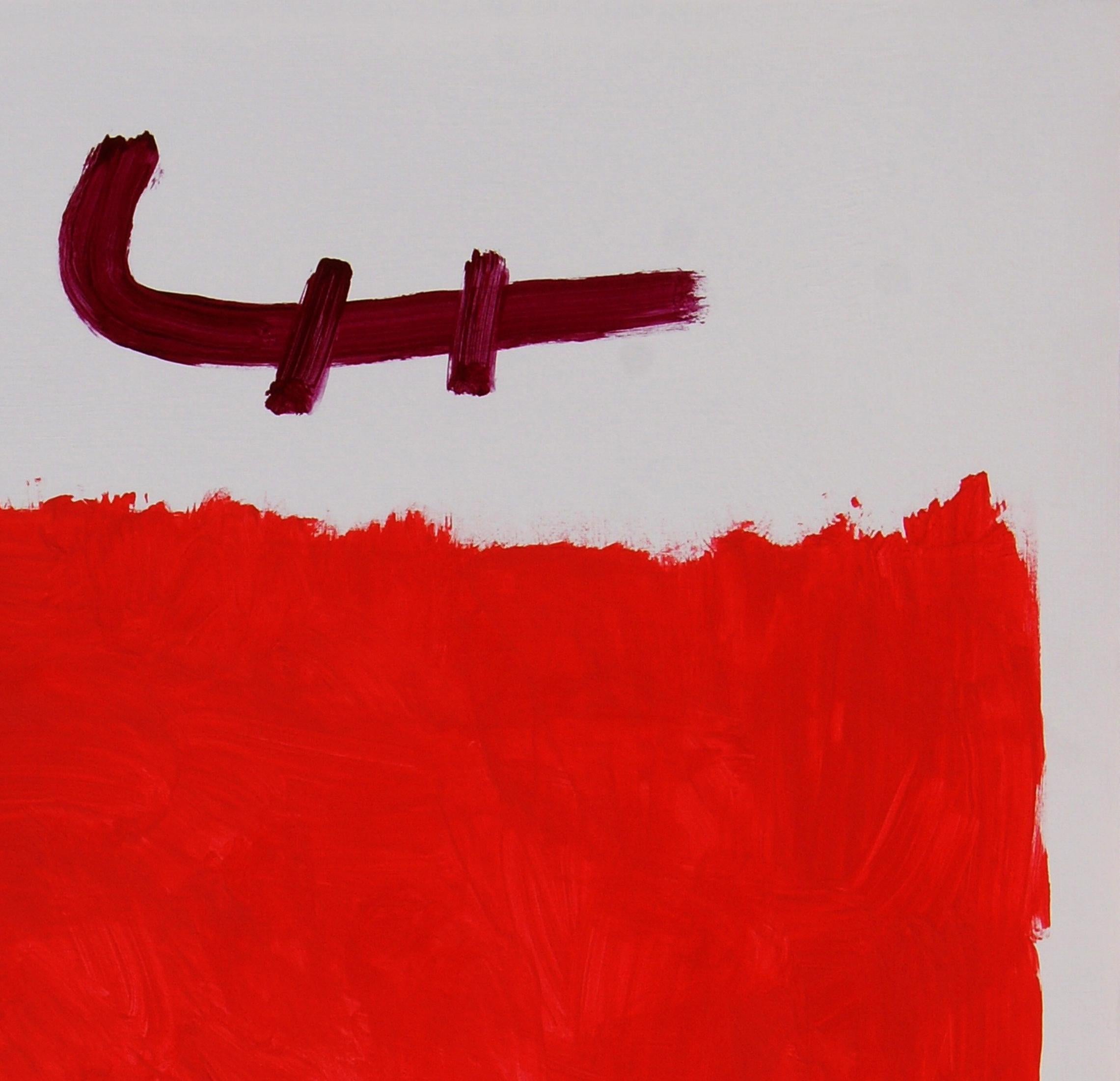 Ruz . Rosso  Verticale Sin conciencia    tela astratta pittura acrilica - Painting di RAFAEL RUZ