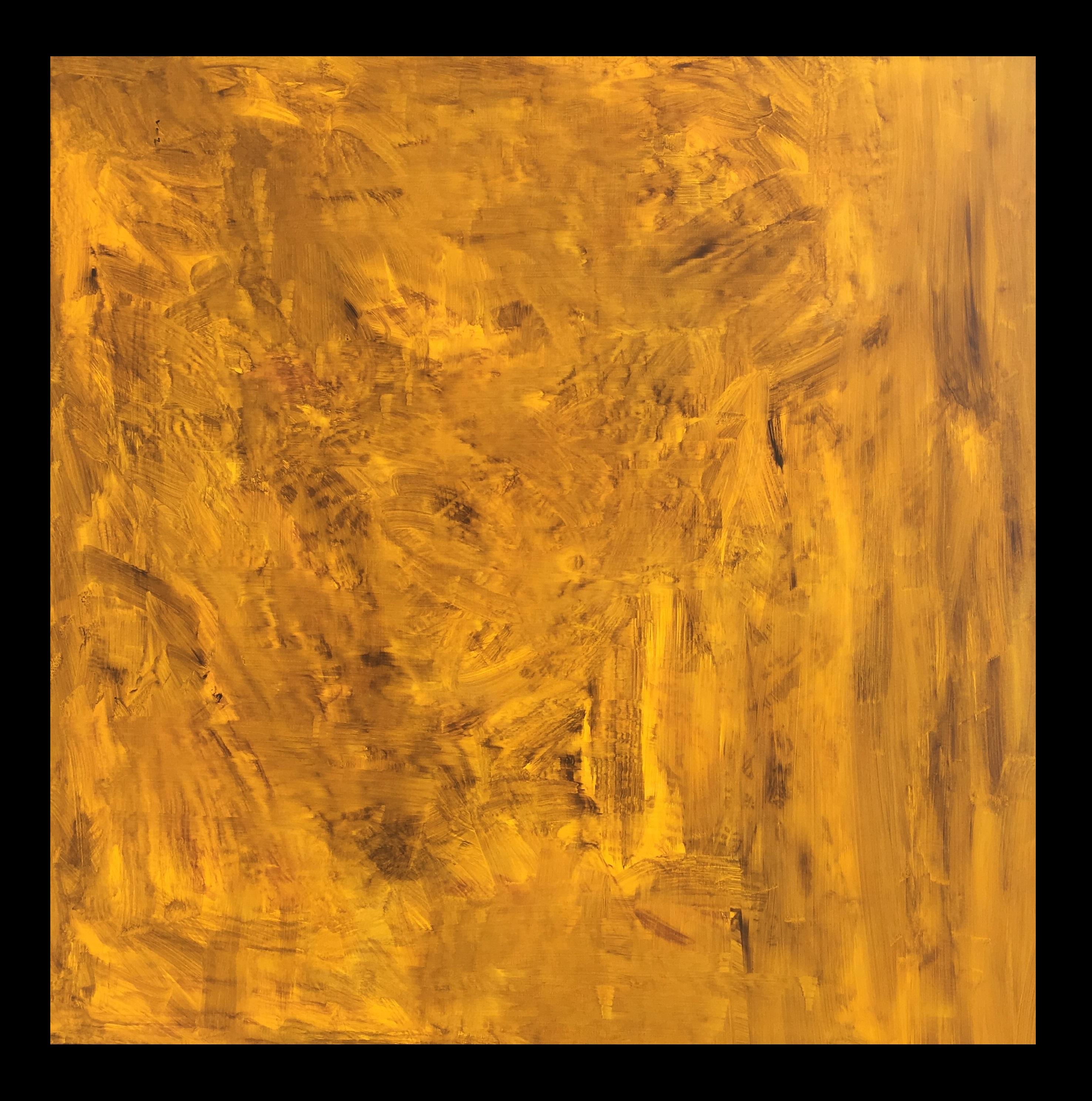Ruz   Carré  Big Golden  Toile abstraite originale jaune  - Abstrait Painting par RAFAEL RUZ