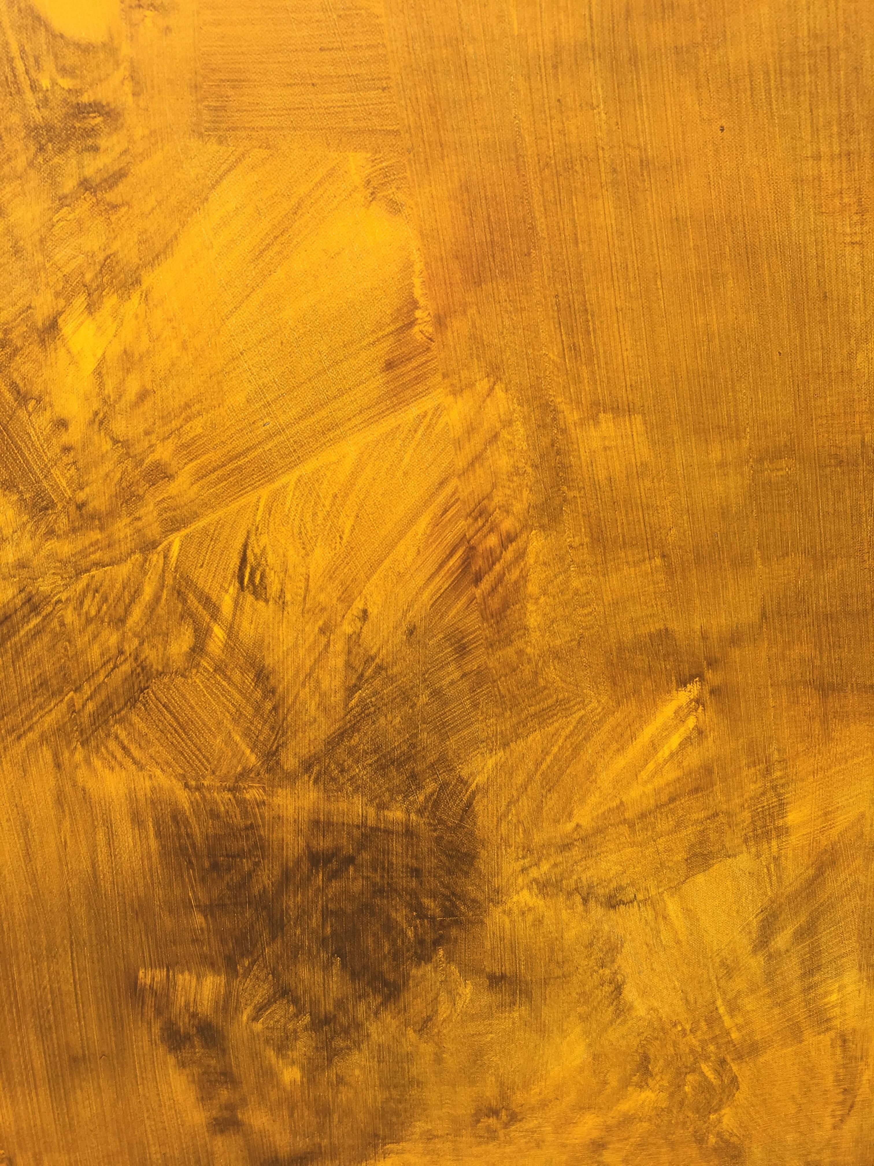 Ruz  Cuadrado  Gran Dorado  Lienzo abstracto original amarillo - Abstract Painting Amarillo de RAFAEL RUZ