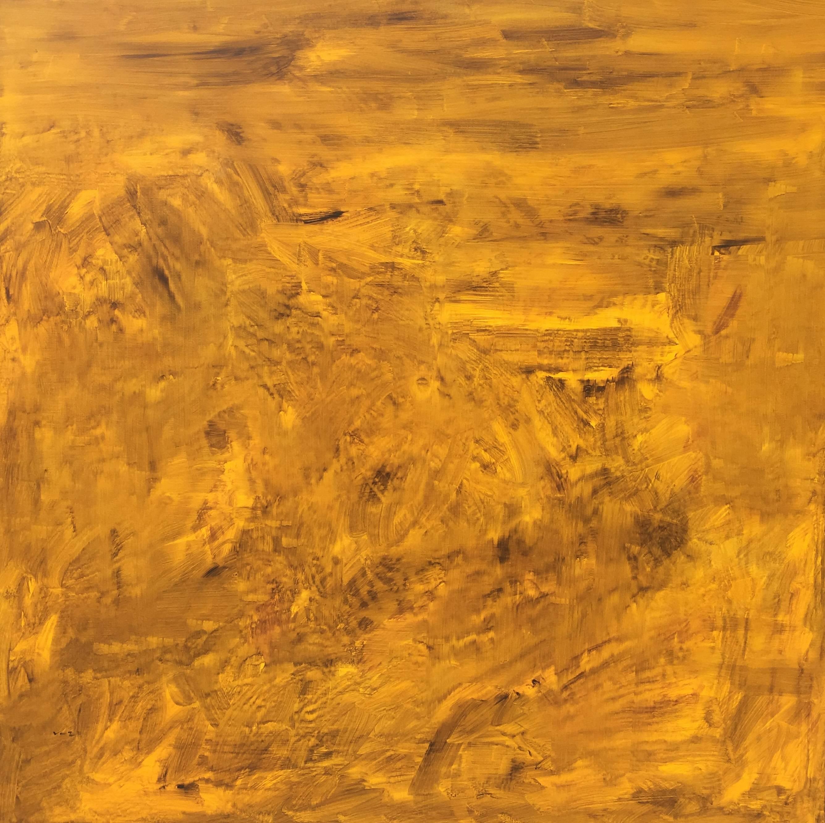 RAFAEL RUZ Abstract Painting - Ruz   Square  Big Golden  Yellow original abstract canvas 