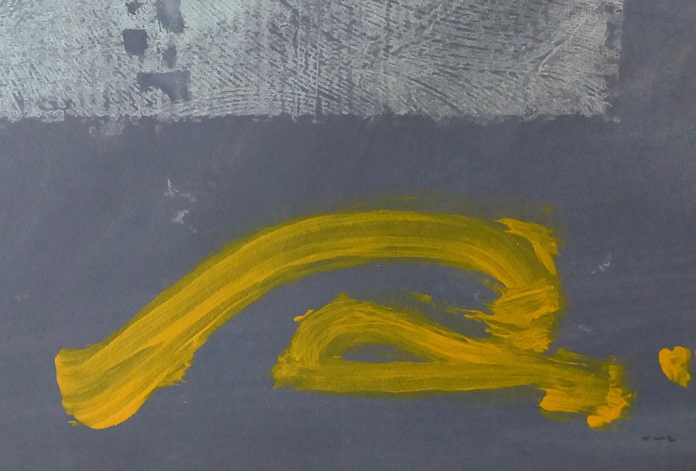 Ruz    Square  Gray and Gold Landscapes -  Abstract Acrylic on paper - Painting by RAFAEL RUZ