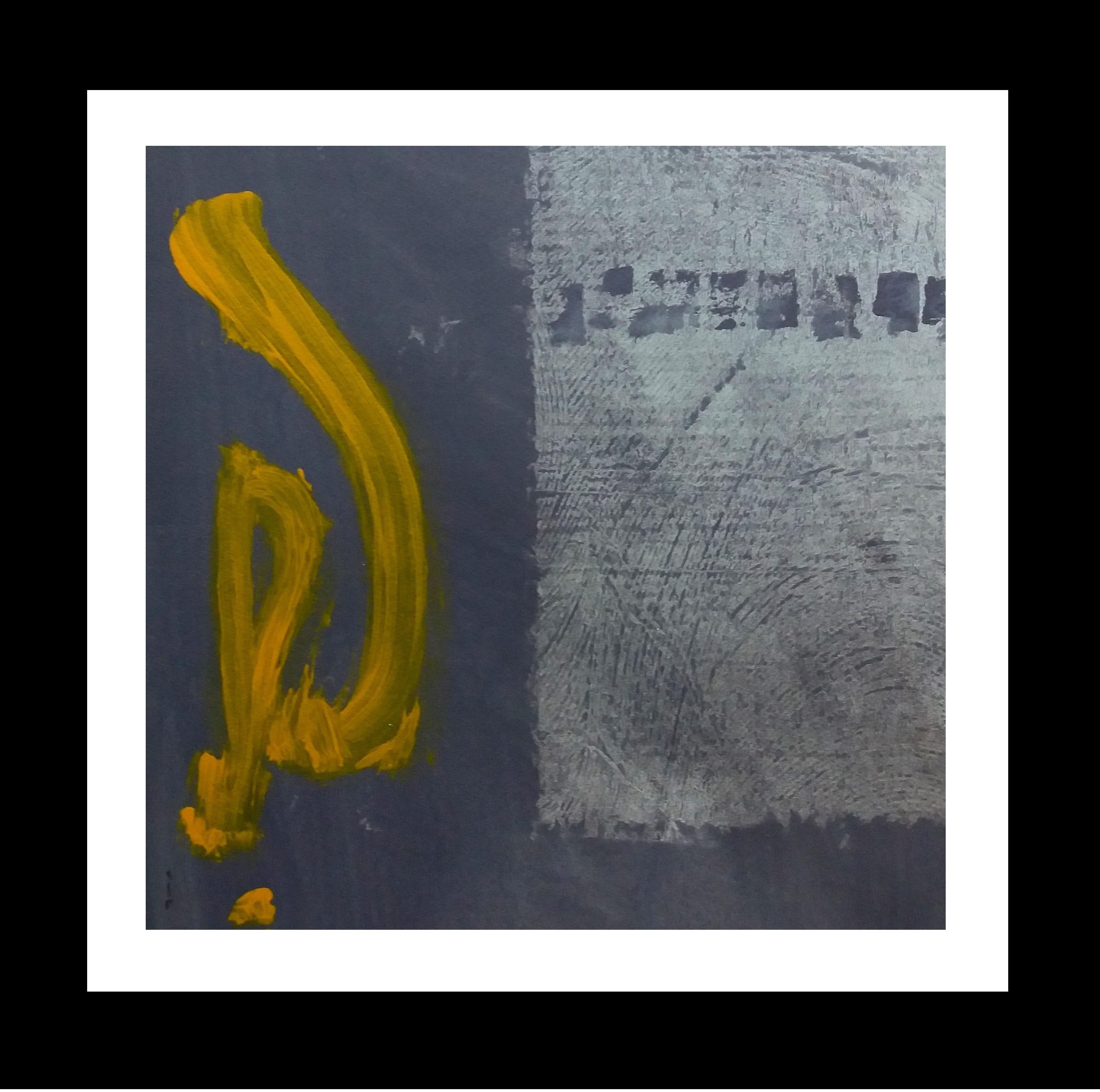 Abstract Painting de RAFAEL RUZ - Ruz    Cuadrado  Paisajes grises y dorados -  Acrílico abstracto sobre papel