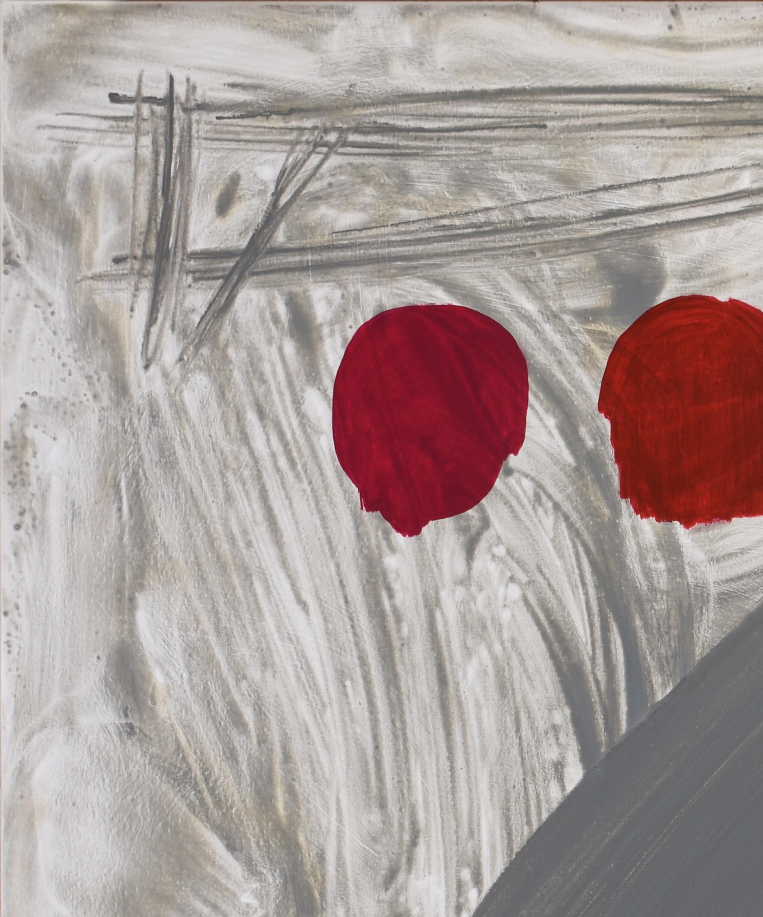 Ruz  Quadrato  Grigio  Rosso  Grande   aliento - pittura acrilica astratta originale - Painting di RAFAEL RUZ