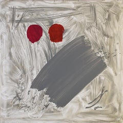 Ruz Square Gray Red Big aliento- original abstract acrylic painting