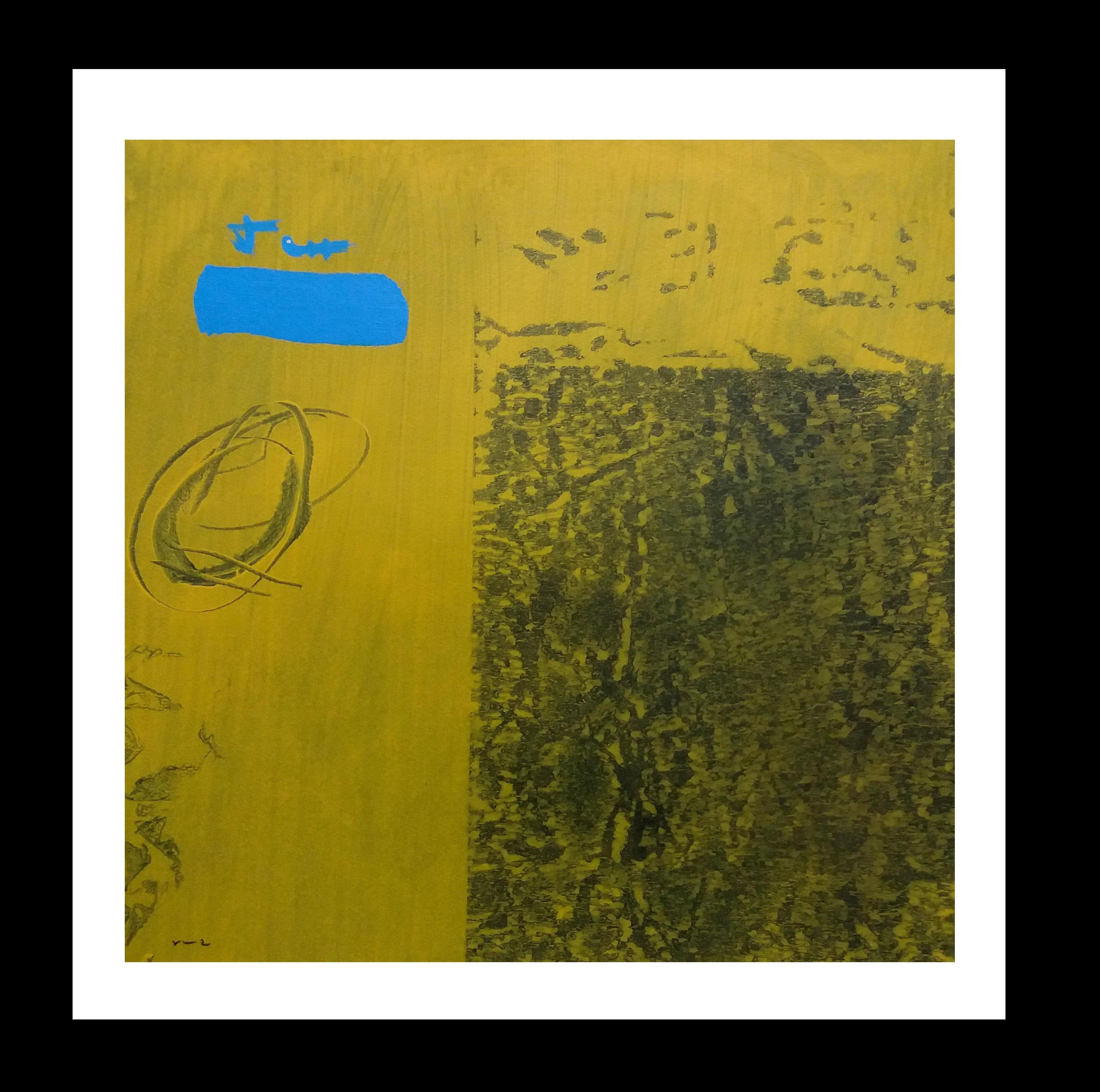 RAFAEL RUZ Abstract Painting - Ruz Square  Green Interior Landscapes -  Abstract Acrylic on paper Painting