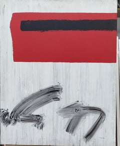 Ruz Tono Poetico Gray Red original abstract acrylic canvas painting