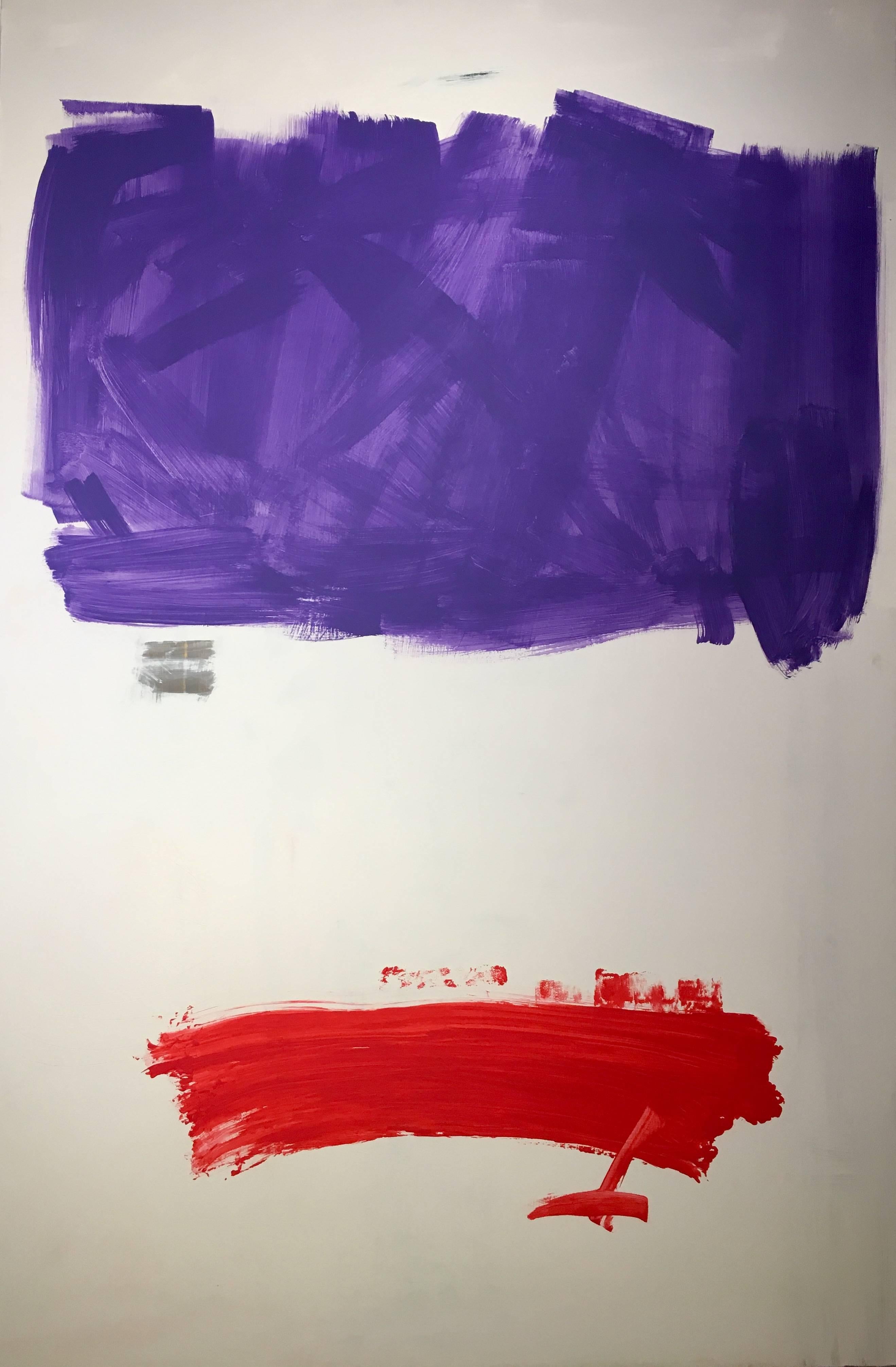 Ruz  Vertical  Bigli  Un arrière-plan clair  Rouge  Violet   Acrylique abstrait  toile - Abstrait Painting par RAFAEL RUZ