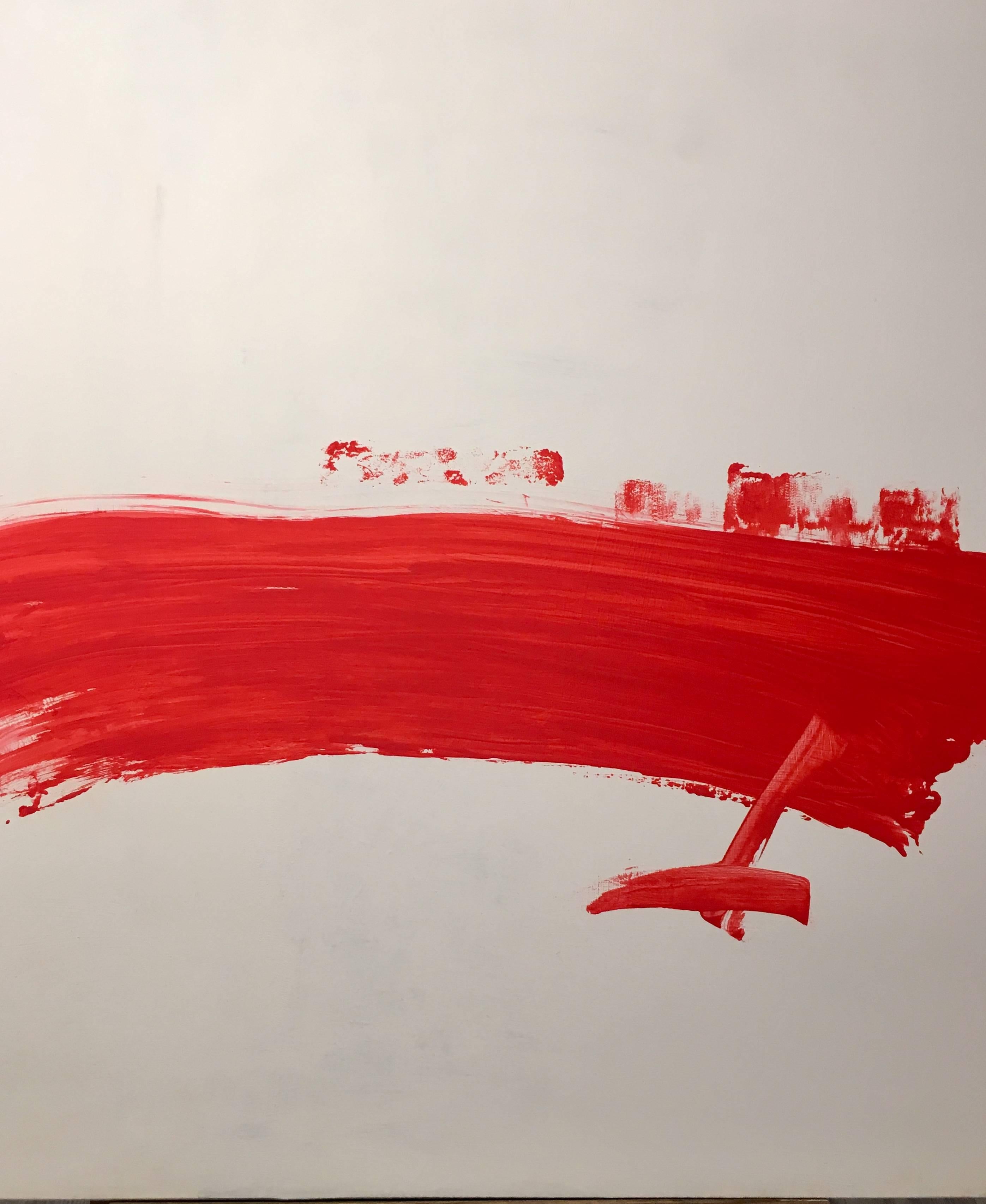 Ruz  Vertical  Bigli  Un arrière-plan clair  Rouge  Violet   Acrylique abstrait  toile - Gris Abstract Painting par RAFAEL RUZ