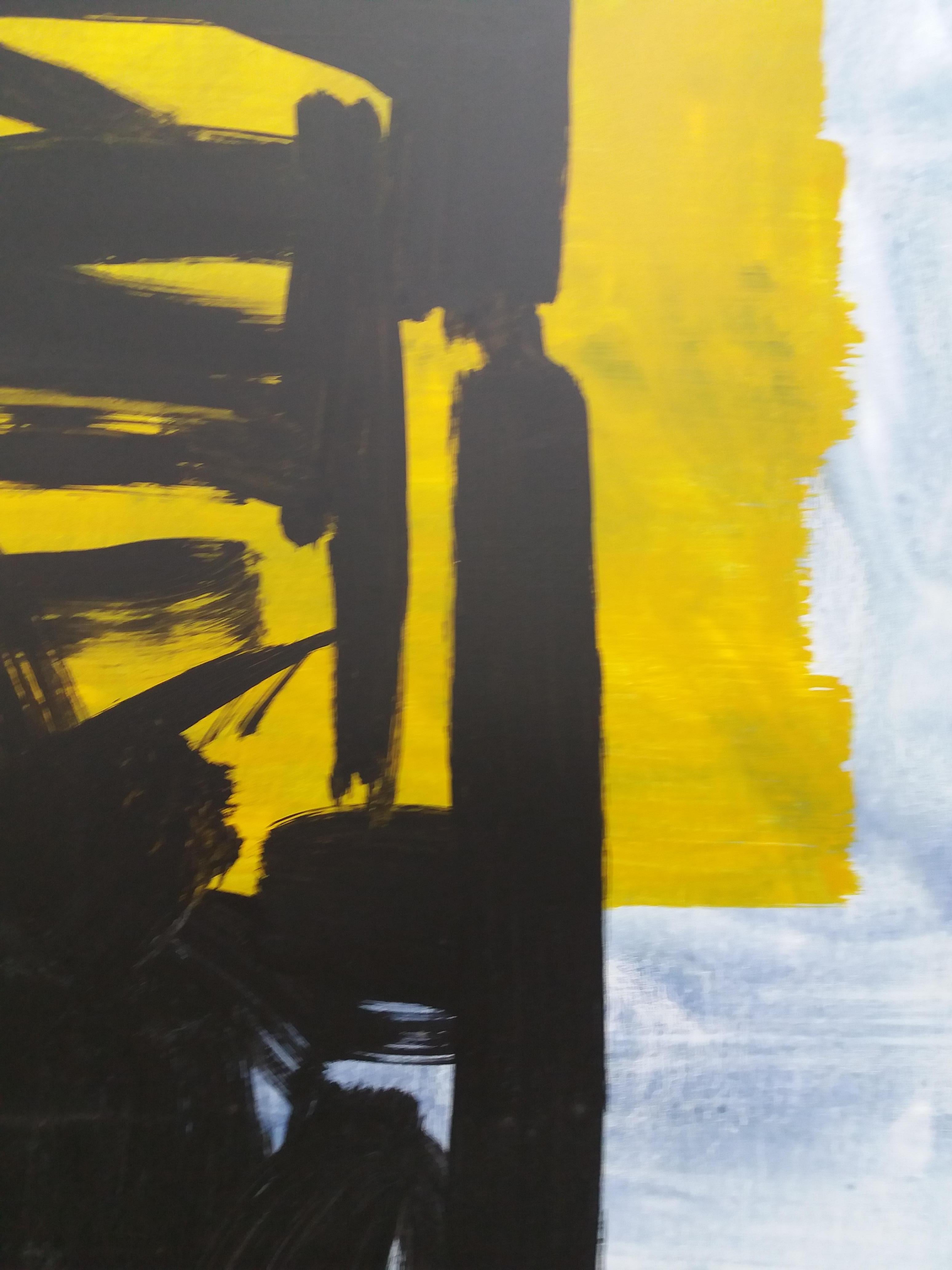 Ruz Vertikales Blau  Bigli  Interieurlandschaften – Abstraktes Acryl auf Leinwand (Grau), Abstract Painting, von RAFAEL RUZ