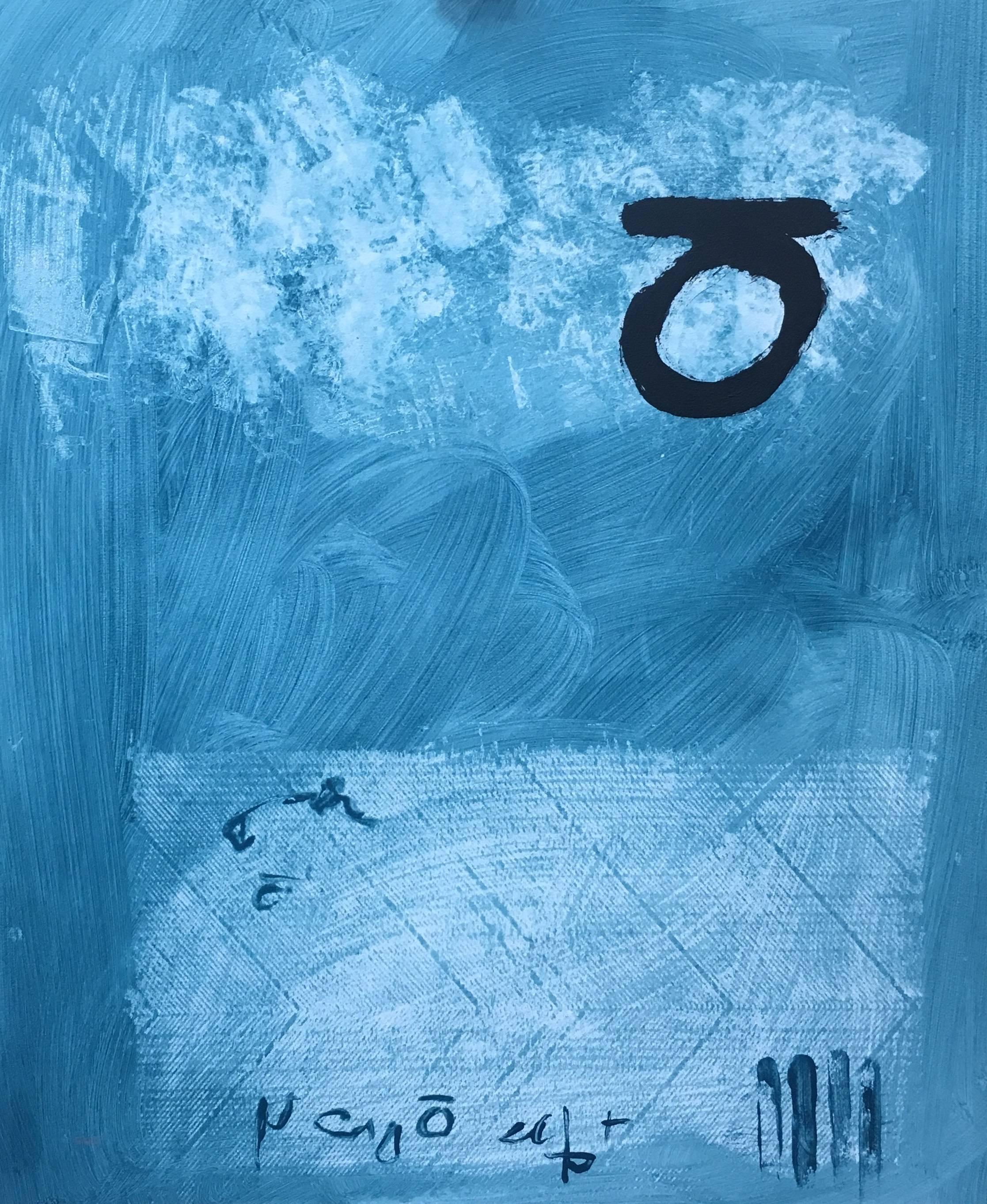 Ruz  Verticale  Blu Nero   Pittura astratta Acrilico su carta - Painting di RAFAEL RUZ