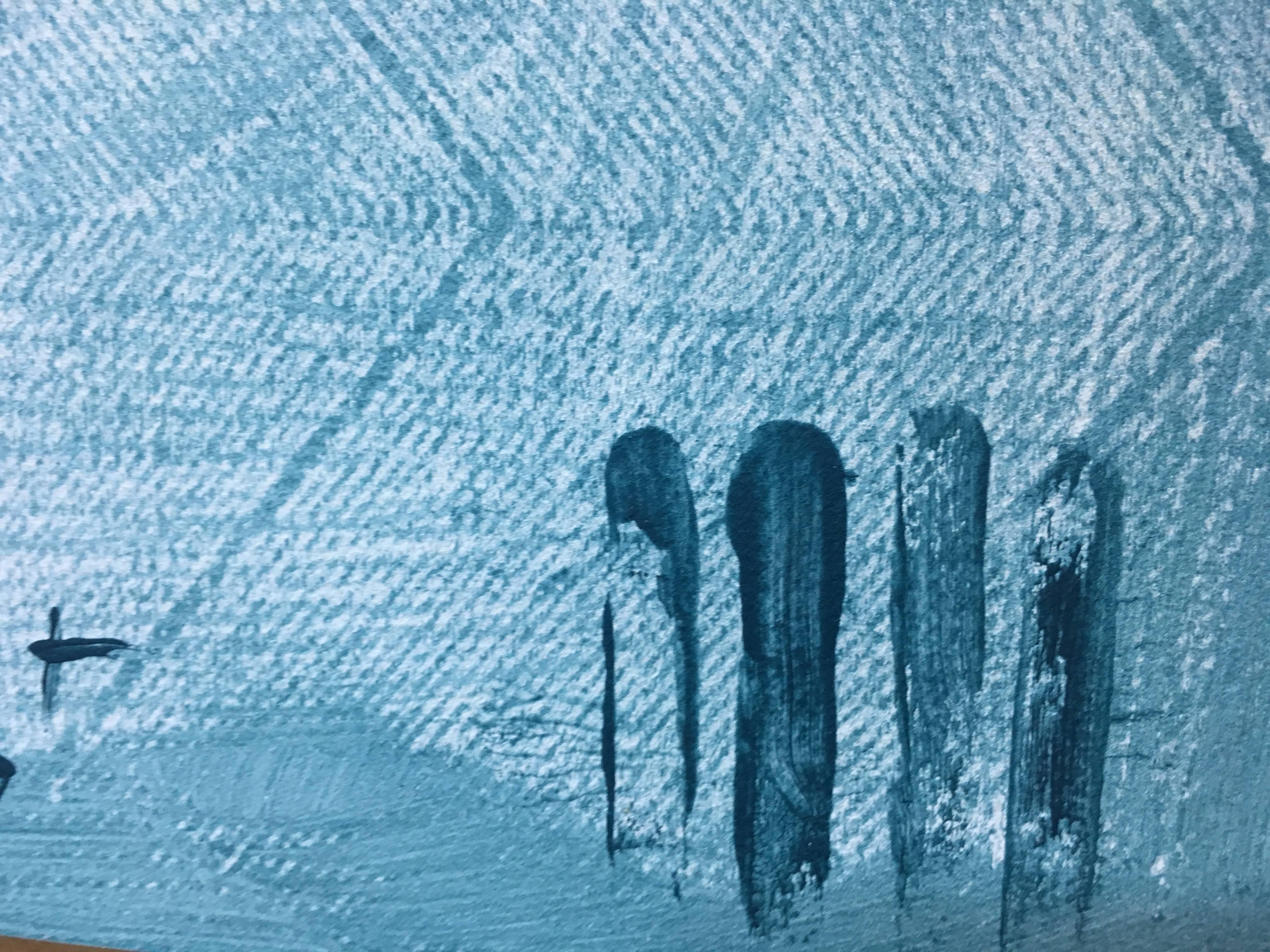 Ruz  Senkrecht  Blau Schwarz   Abstraktes Gemälde in Acryl auf Papier im Angebot 1