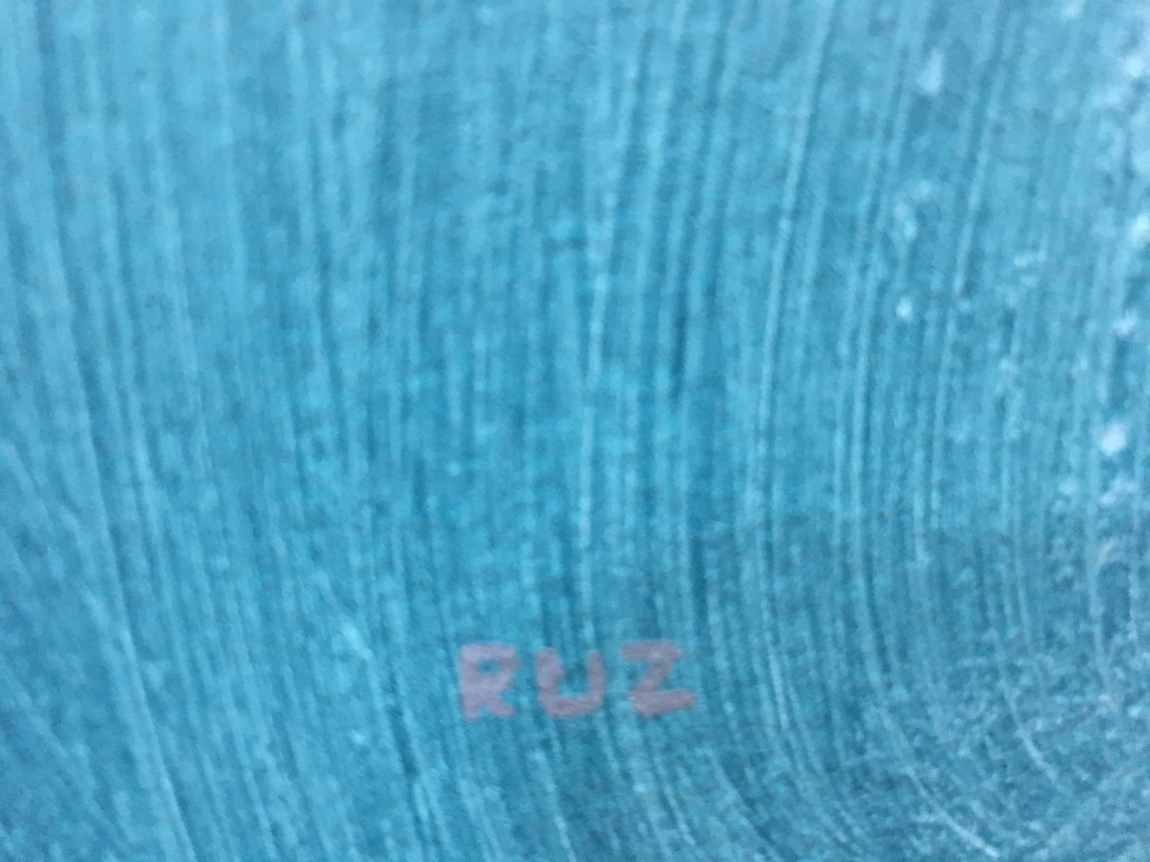 Ruz  Senkrecht  Blau Schwarz   Abstraktes Gemälde in Acryl auf Papier im Angebot 2