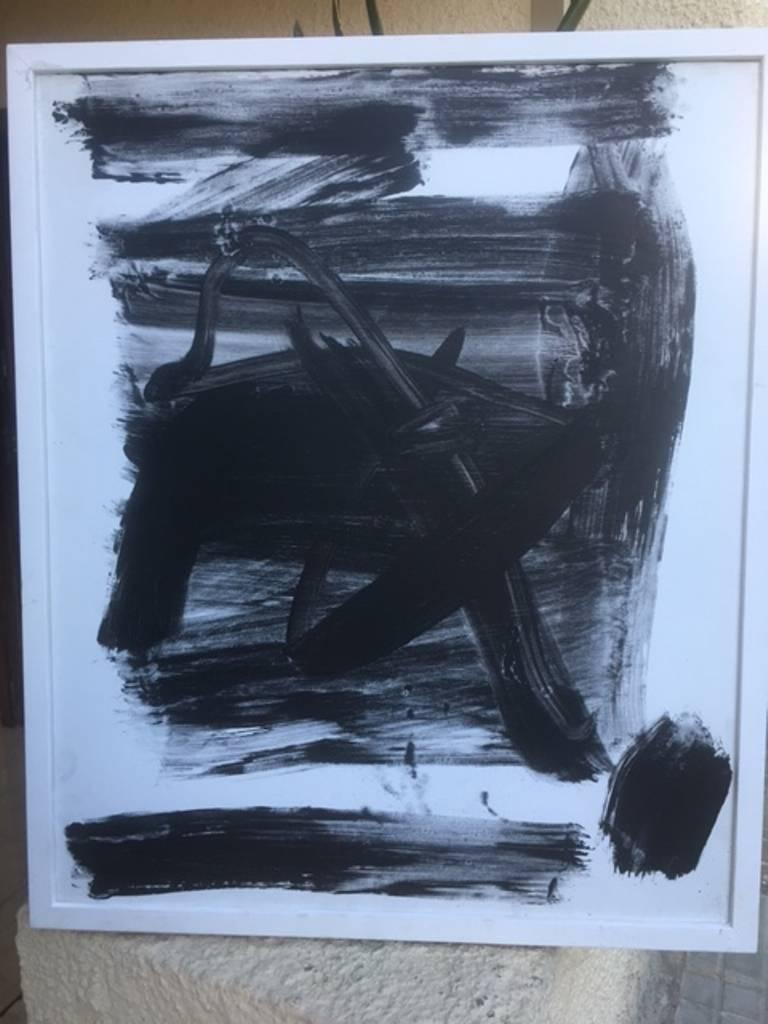 Ruz   Vertikale blau-schwarze Interieurlandschaften – Abstraktes Acryl auf Leinwand – Painting von RAFAEL RUZ