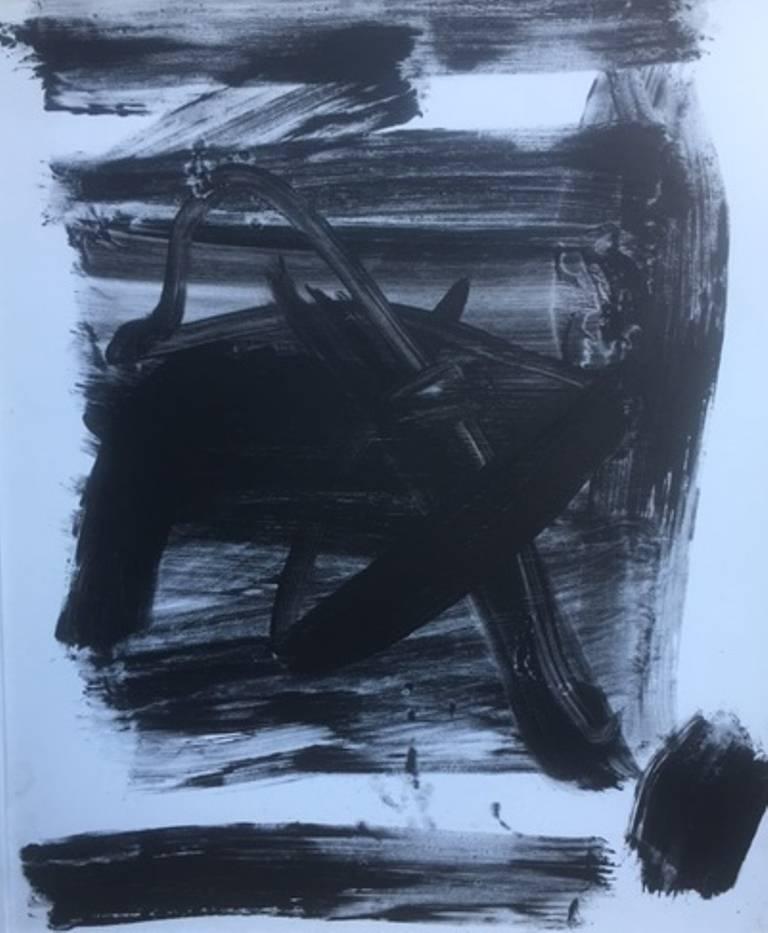 Abstract Painting di RAFAEL RUZ - Ruz   Paesaggi interni verticali blu e neri - Acrilico astratto su tela