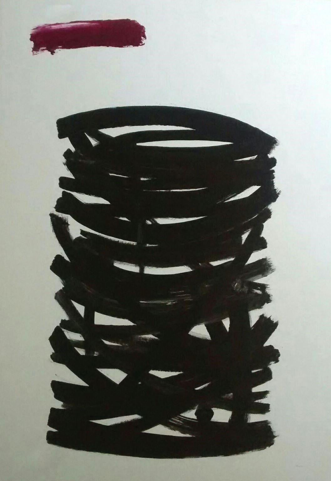 Abstract Painting de RAFAEL RUZ - Ruz Vertical   Fondo claro  Negro y rojo.