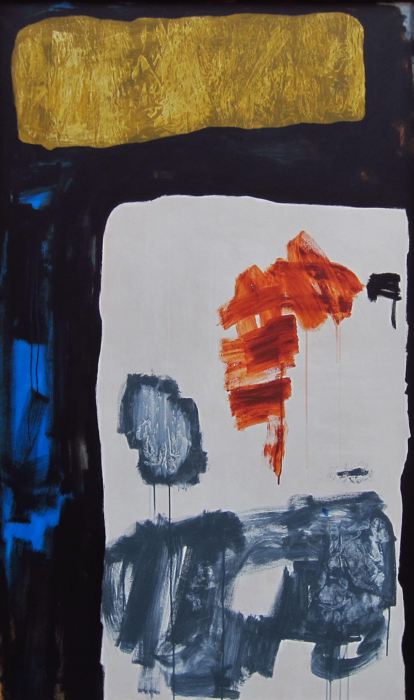 Ruz  Vertical disquisicion  Abstract Acrylic on canvas Painting - Black Abstract Painting by RAFAEL RUZ