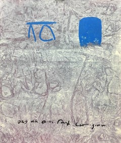 Ruz Vertical Gray Blue Interior Landscapes - Abstract Acrylic on paper Painting