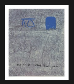 Ruz Vertikale grau-blaue Interieurlandschaften – Abstraktes Gemälde aus Acryl auf Papier