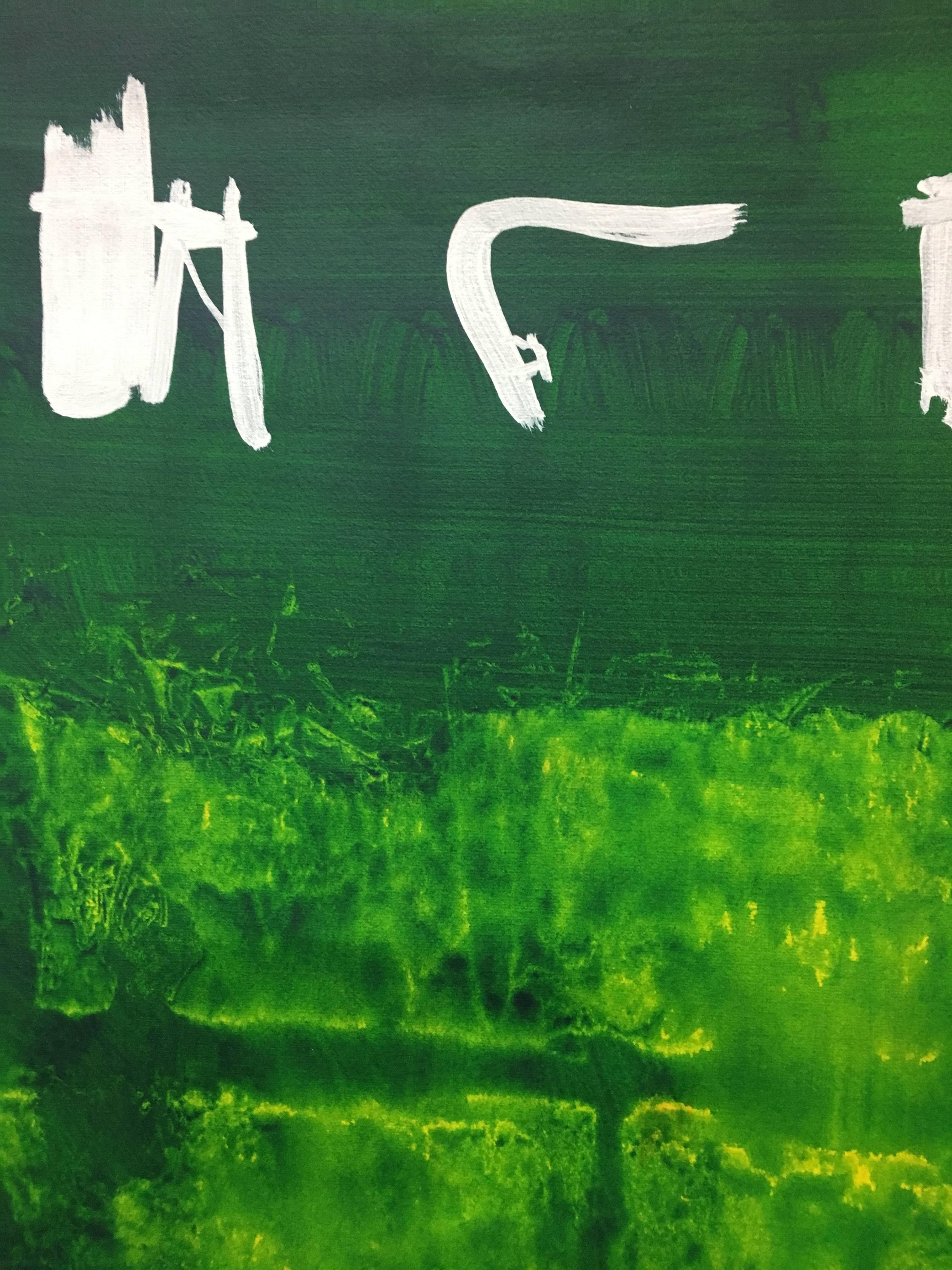 Ruz  Abstracto Verde Vertical  Paisajes   Acrílico sobre papel en venta 1
