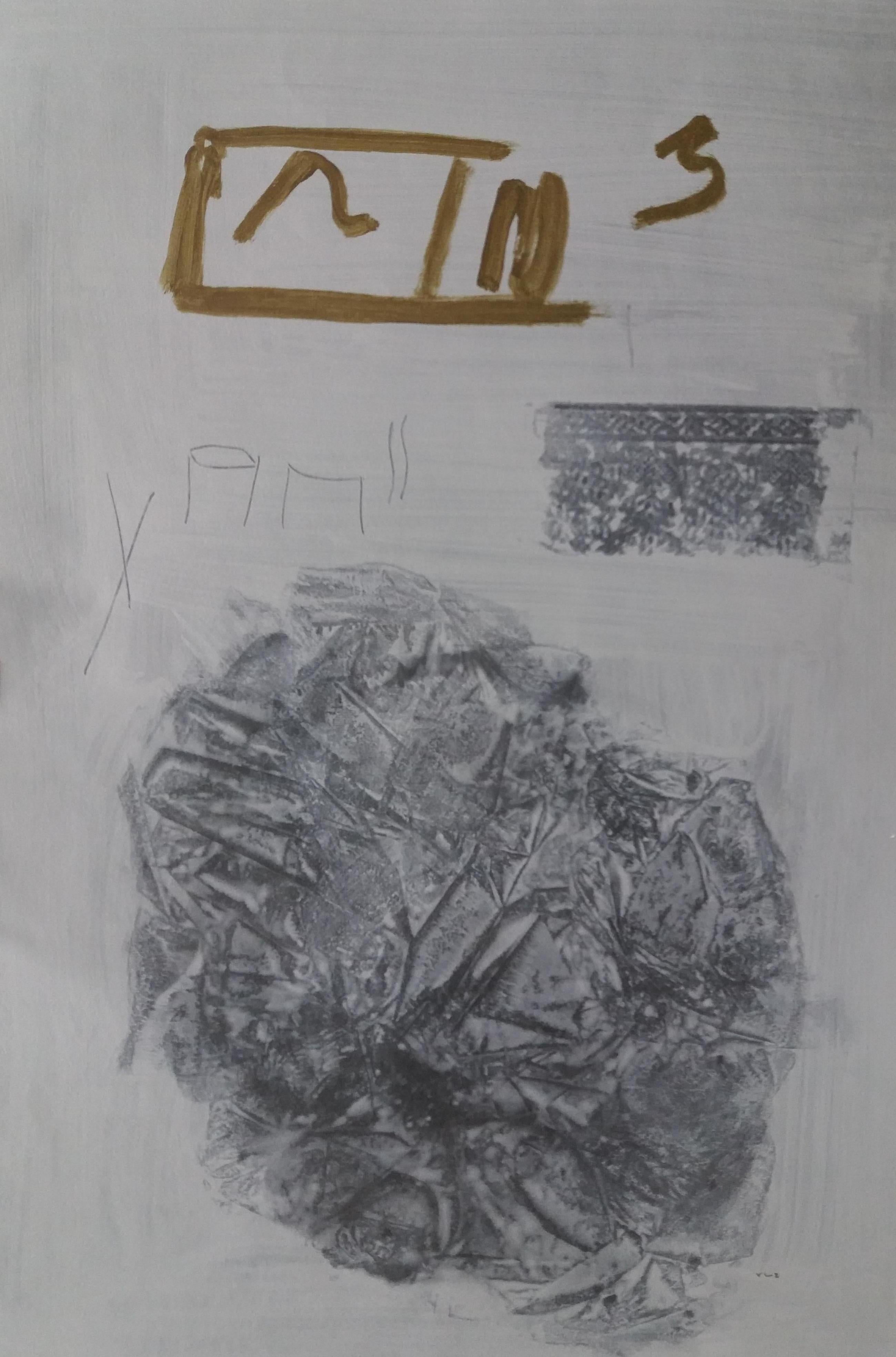 Ruz  Vertical  Grey  Abstract Acrylic on paper  - Painting by RAFAEL RUZ