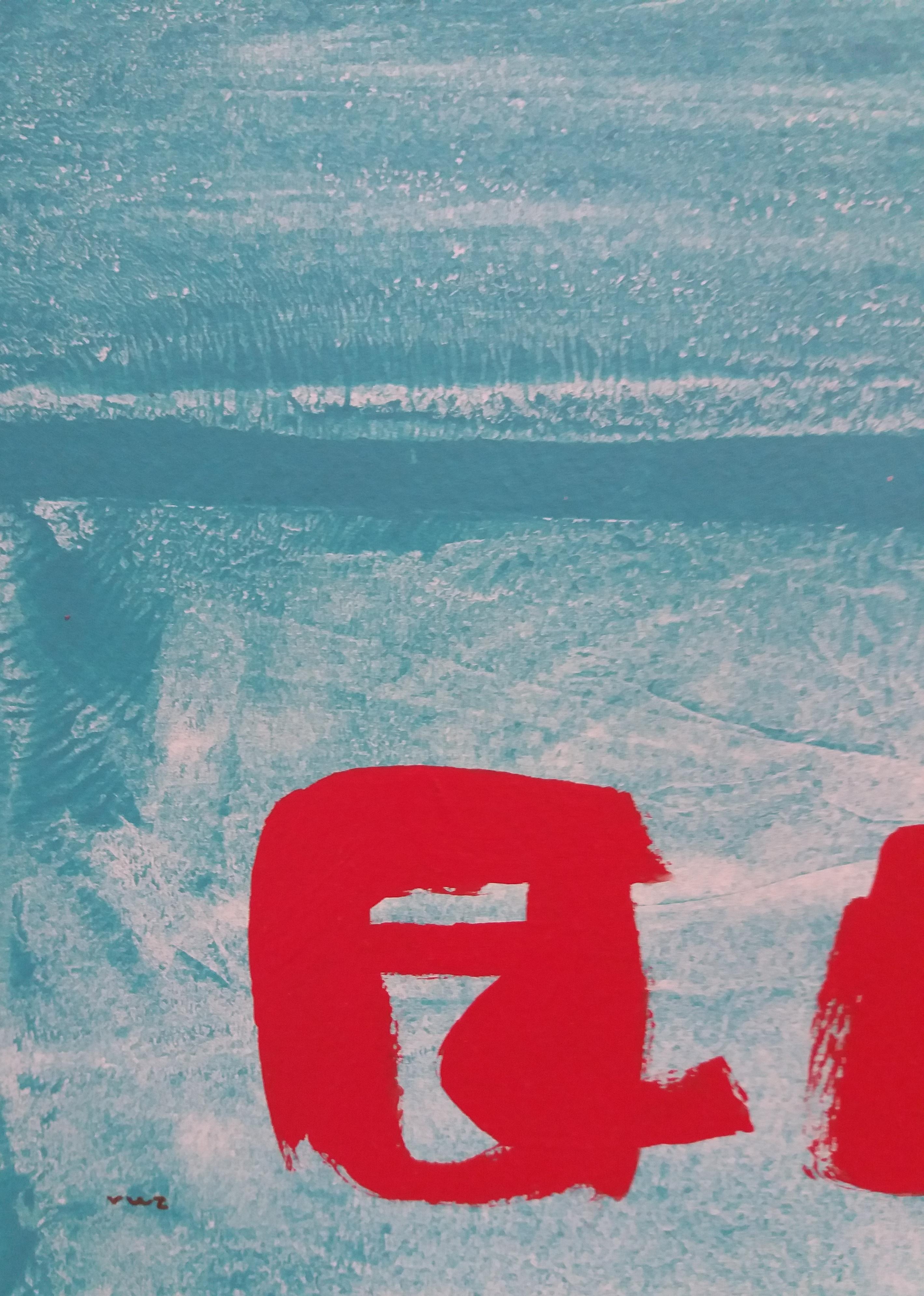 Ruz  Vertical  Little  Green  original abstract acrylic painting - Abstract Painting by RAFAEL RUZ