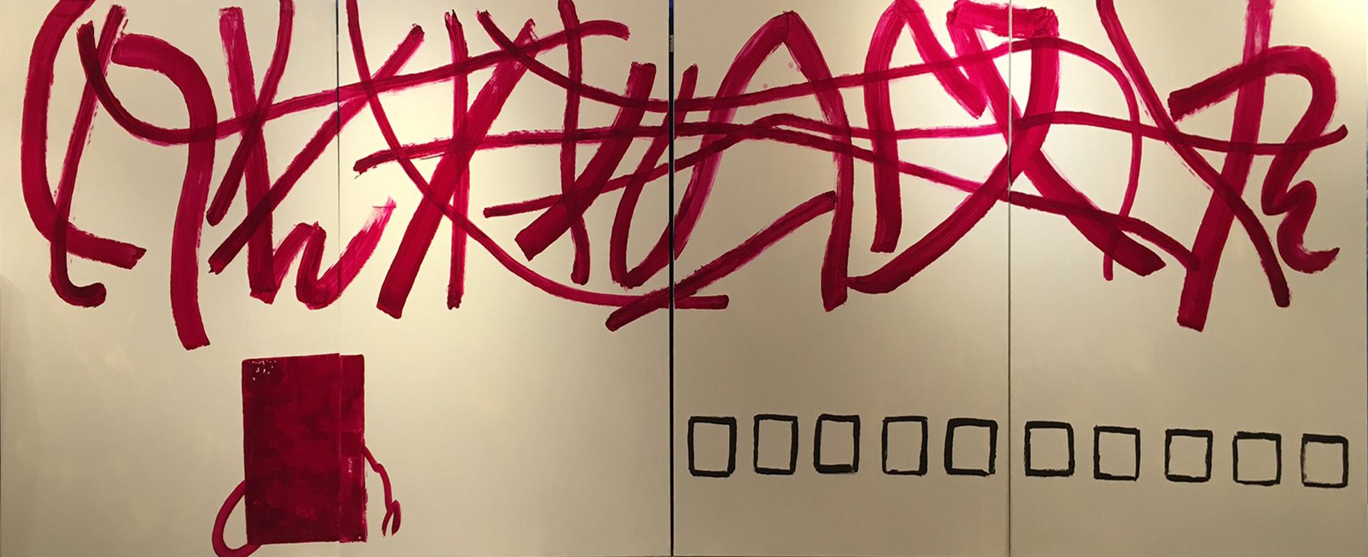 Abstract Painting di RAFAEL RUZ - Ruz   Sfondo bianco  Rossi  Strisce  Grande. QUADRI. originale