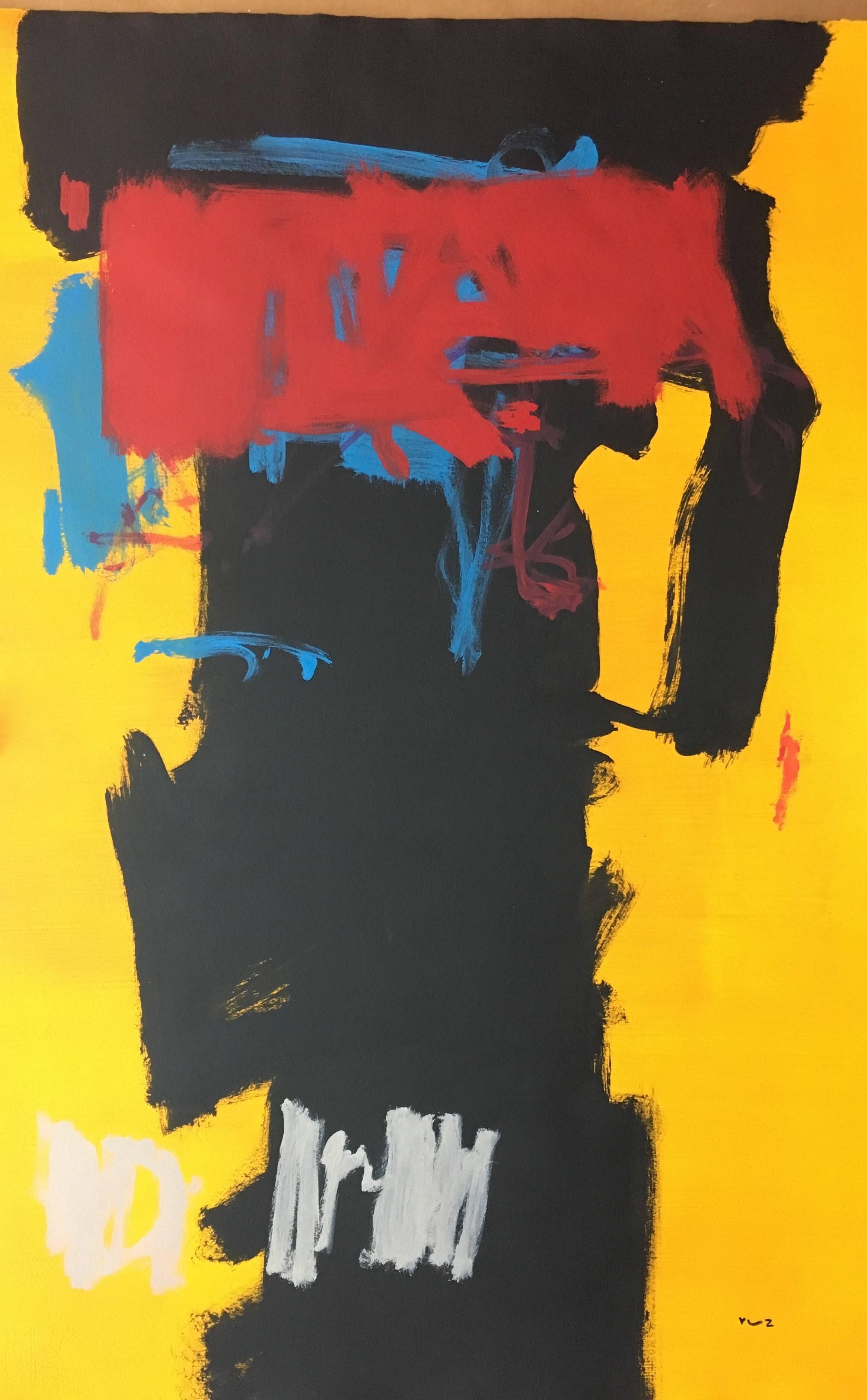 Ruz   Gelb  Schwarz Vertikal  Interieurlandschaften – Abstraktes Acryl auf Papier – Painting von RAFAEL RUZ