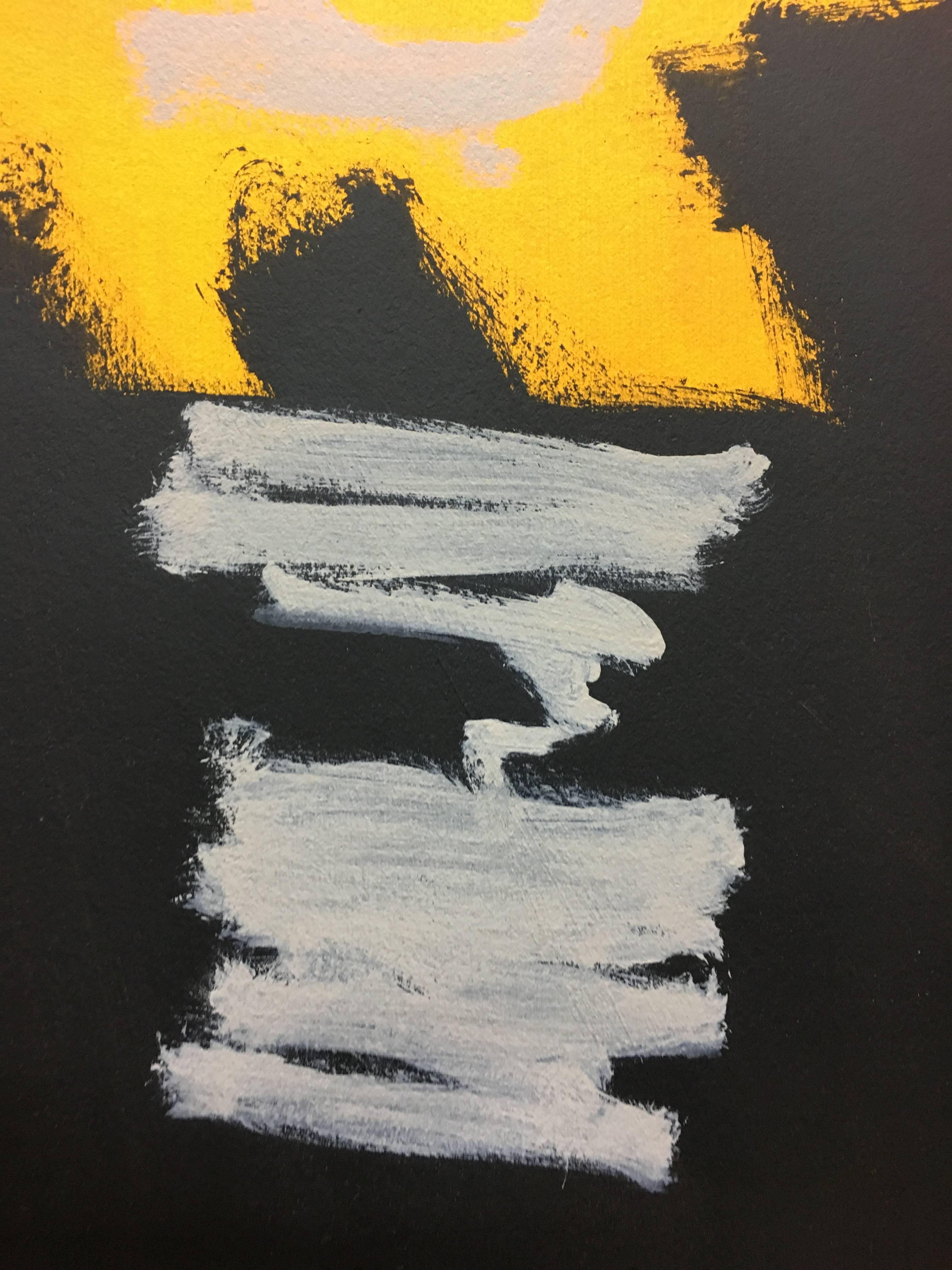 Ruz   Gelb  Schwarz Vertikal  Interieurlandschaften – Abstraktes Acryl auf Papier im Angebot 1