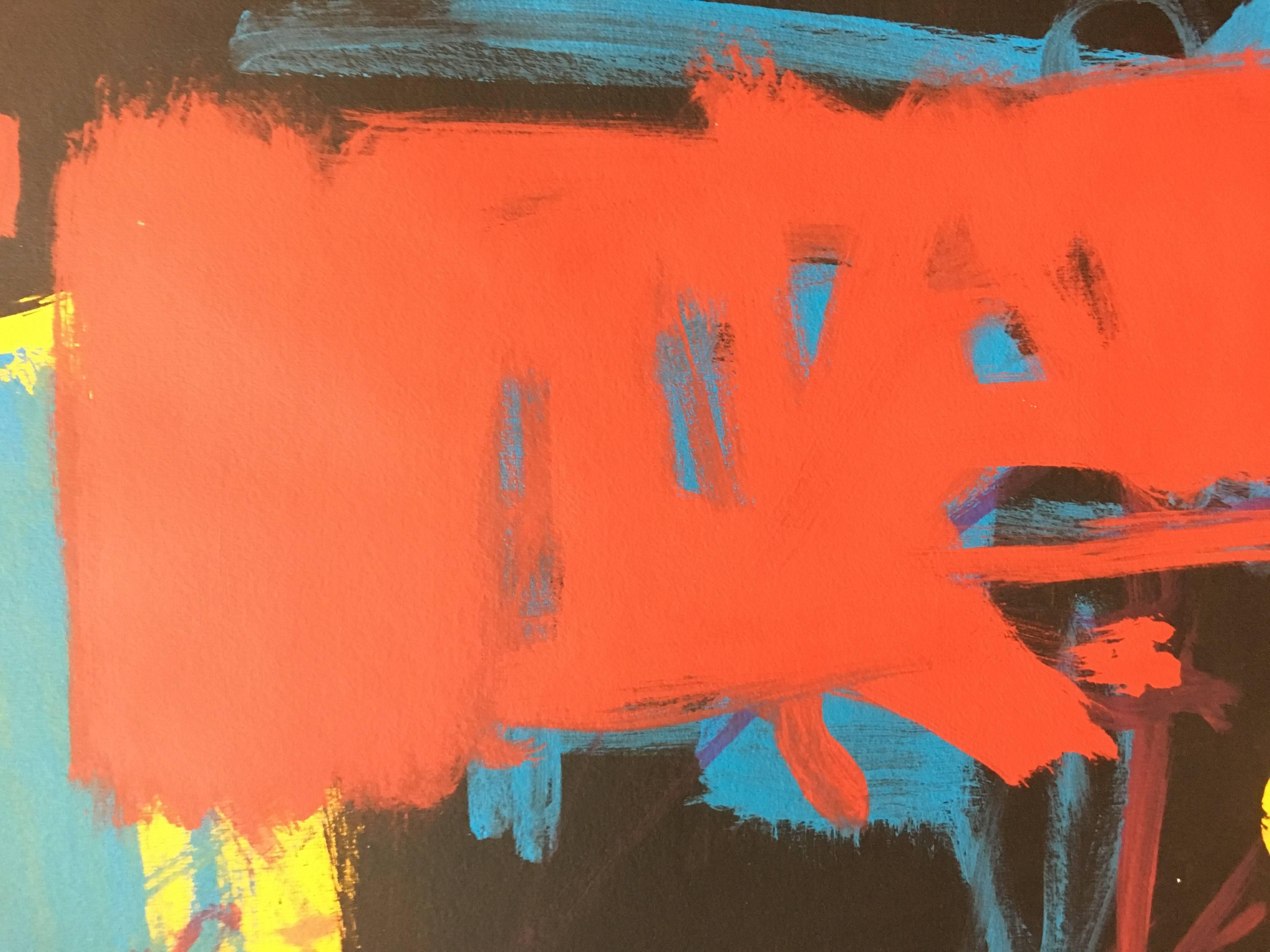 Ruz   Gelb  Schwarz Vertikal  Interieurlandschaften – Abstraktes Acryl auf Papier im Angebot 2