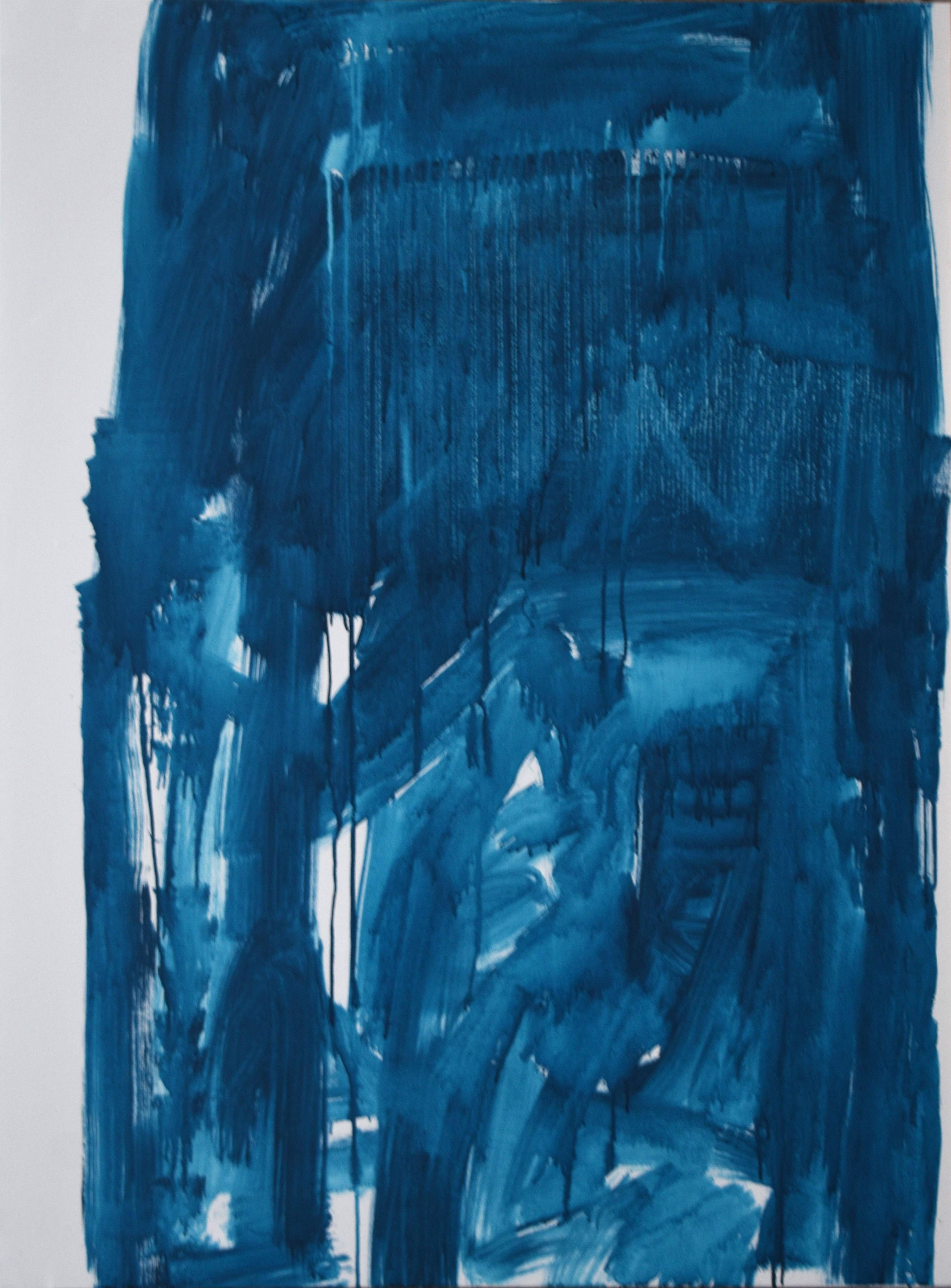 Ruz.1 683 collage su lienzo  vernice - Abstract Painting Blu di RAFAEL RUZ