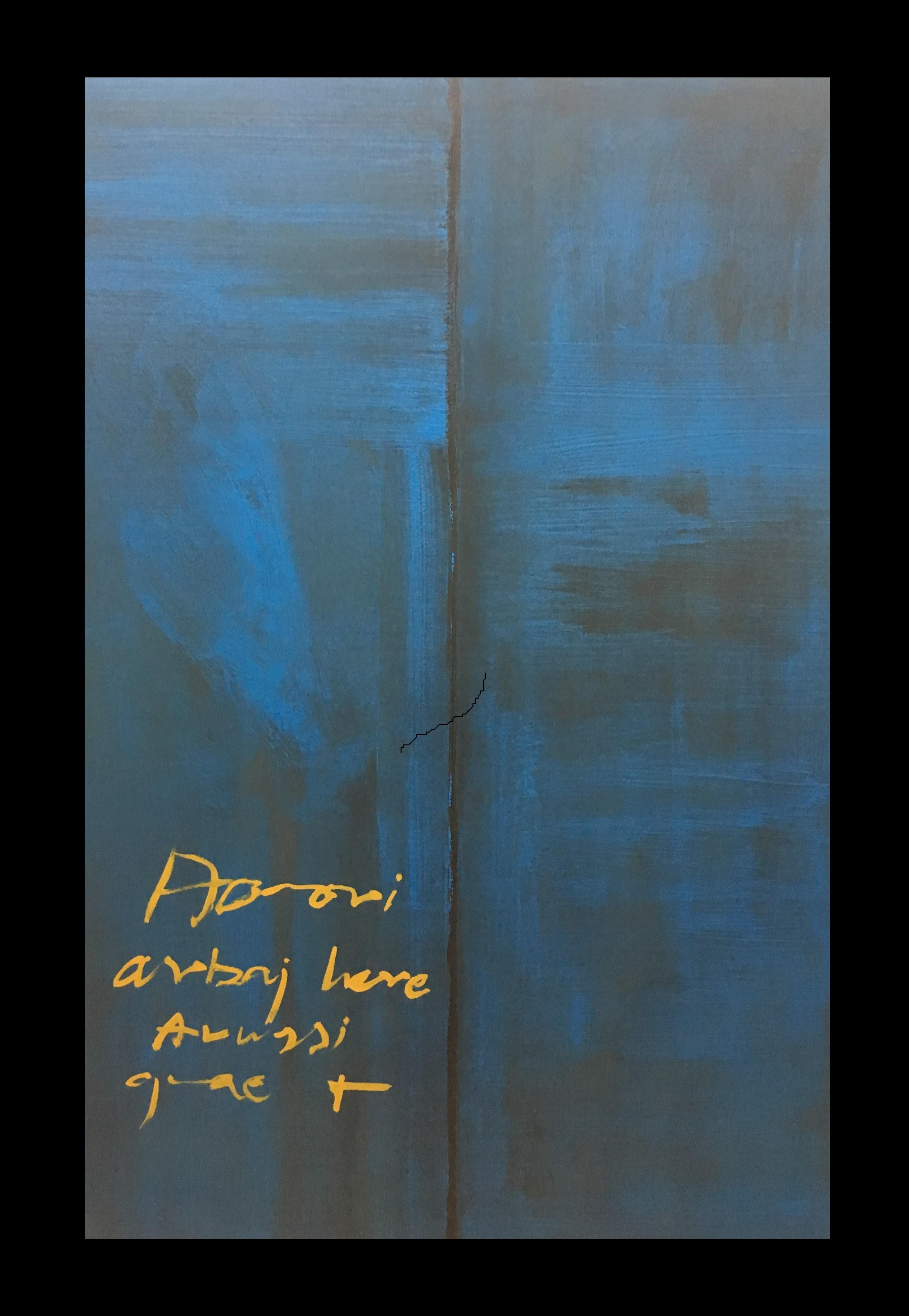 Ruz. Vertical  Blue   original abstract acrylic painting - Abstract Painting by RAFAEL RUZ