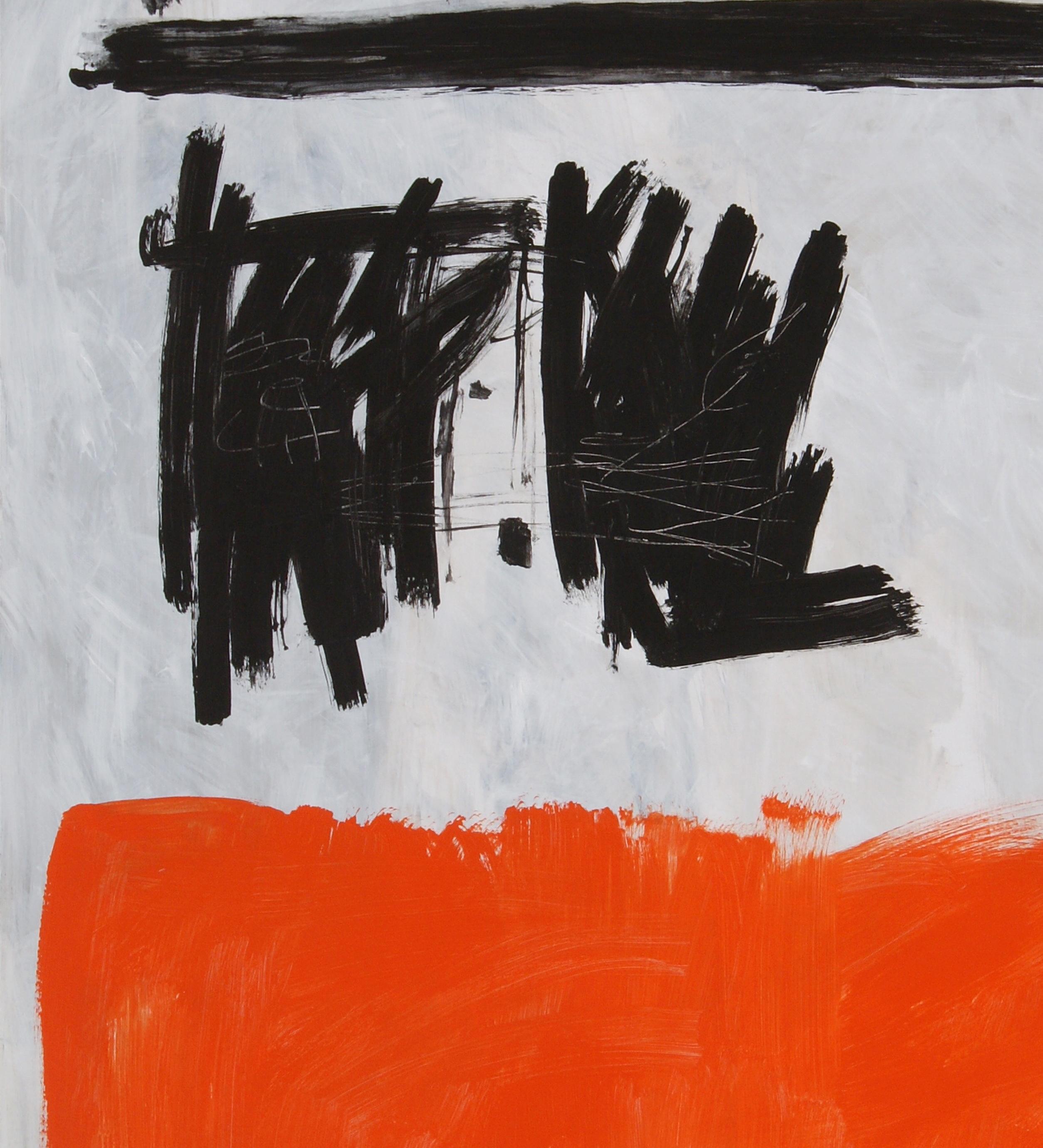Ruz Vertical Orange Black   orignal  abstract canvas acrylic painting - Painting by RAFAEL RUZ