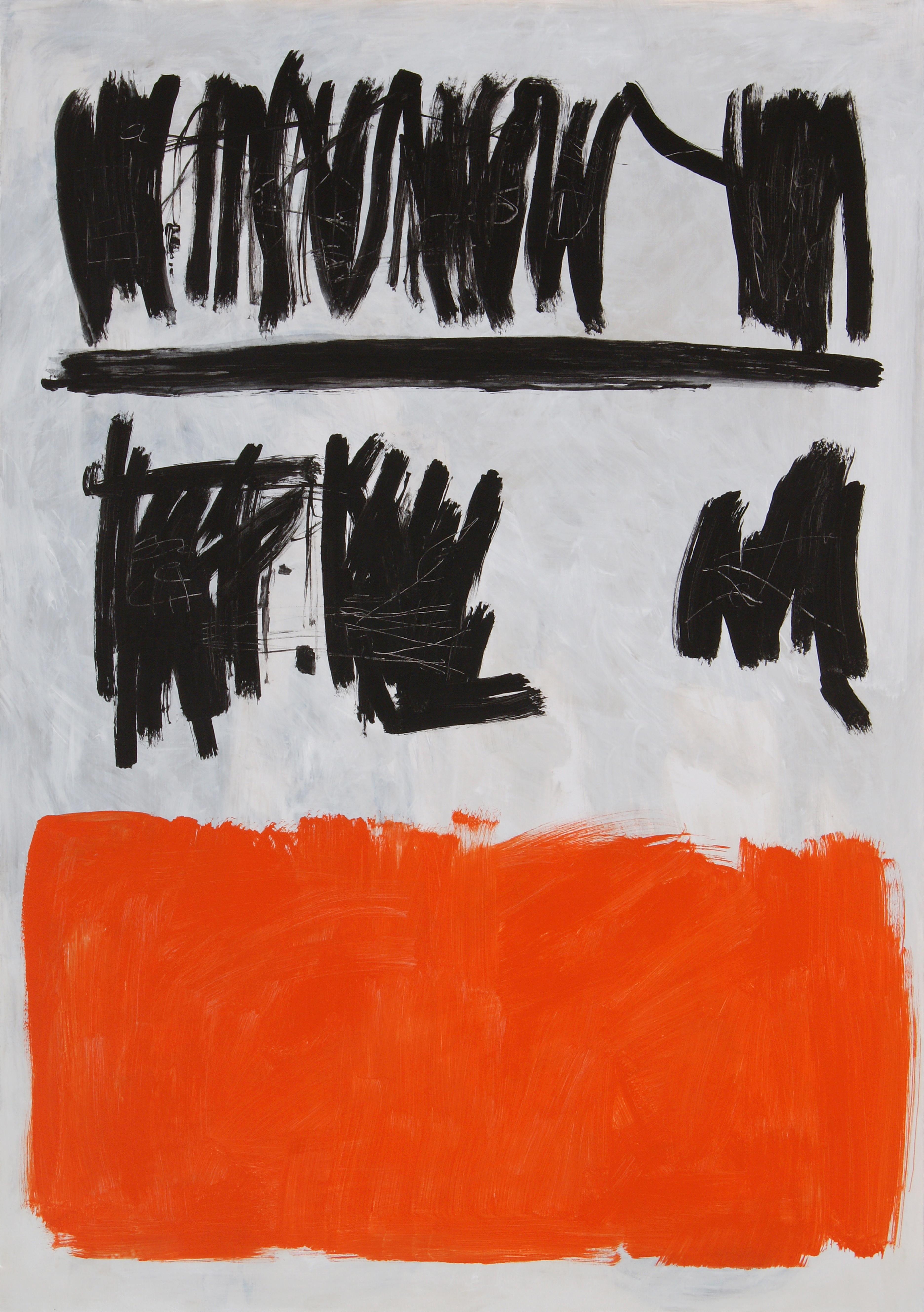 RAFAEL RUZ Abstract Painting - Ruz Vertical Orange Black   orignal  abstract canvas acrylic painting