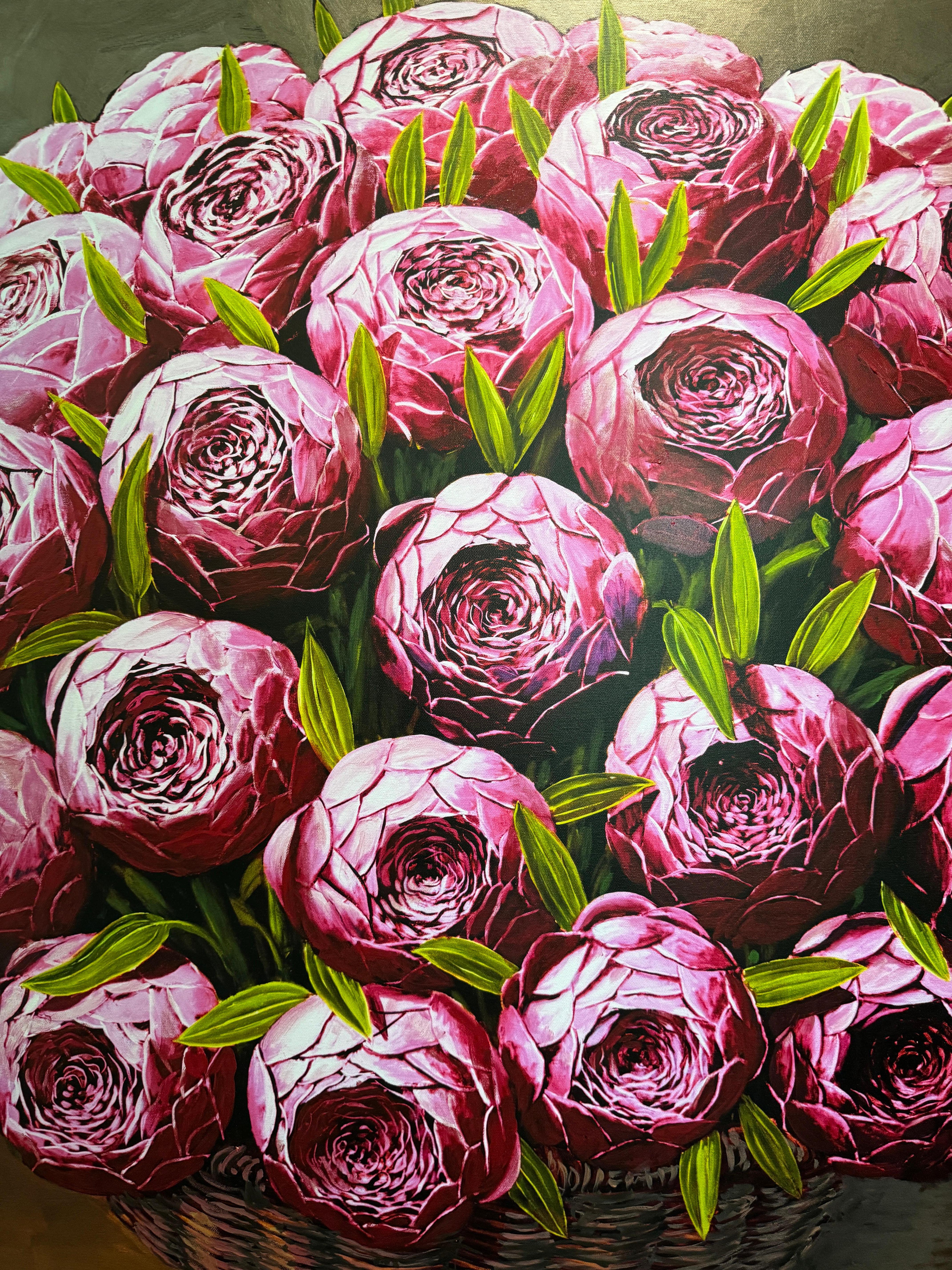 Panier pleine de fleurs - Painting de Rafael Saldarriaga