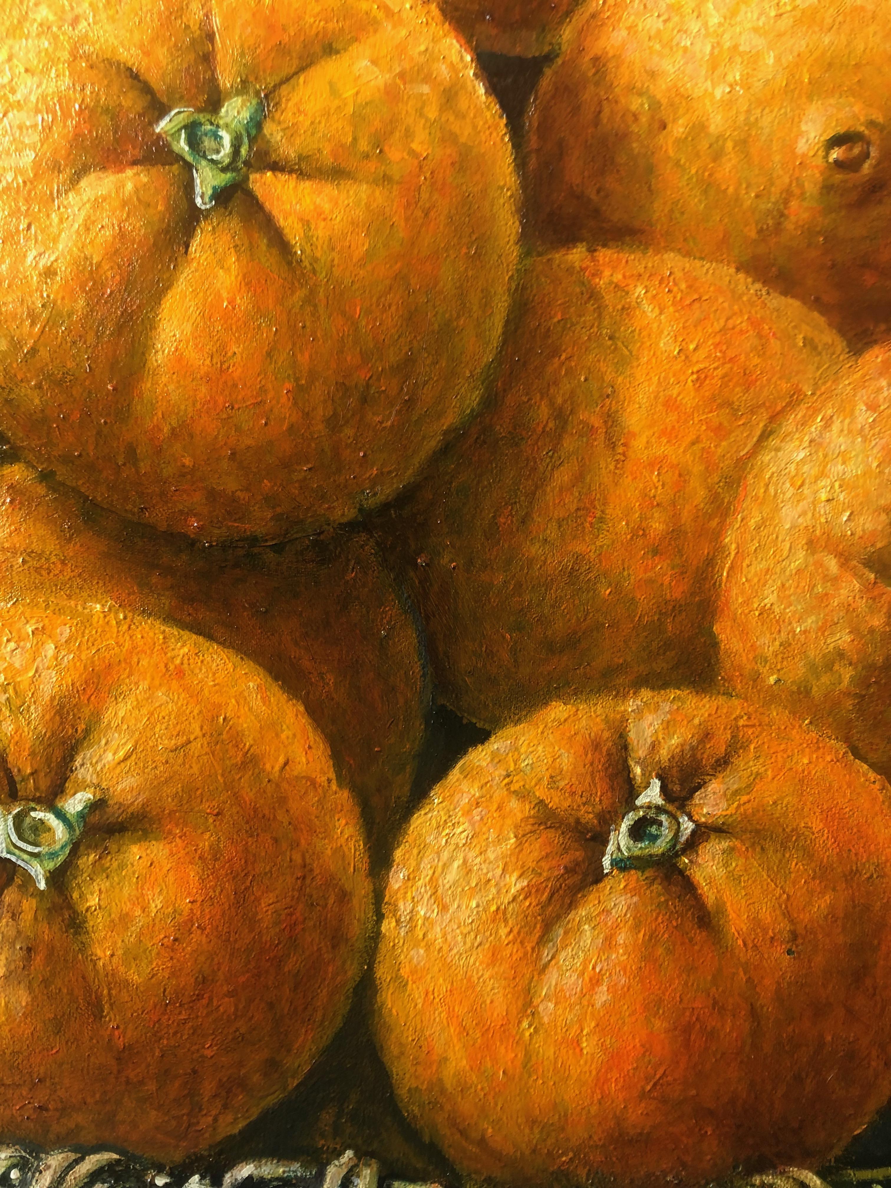 Cesta De Naranjas En El Paisaje - Painting de Rafael Saldarriaga