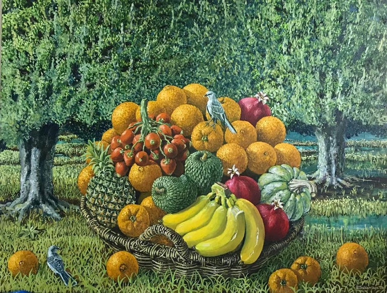 Rafael Saldarriaga - Large Landscape with Exotic Fruit Basket For Sale at  1stDibs