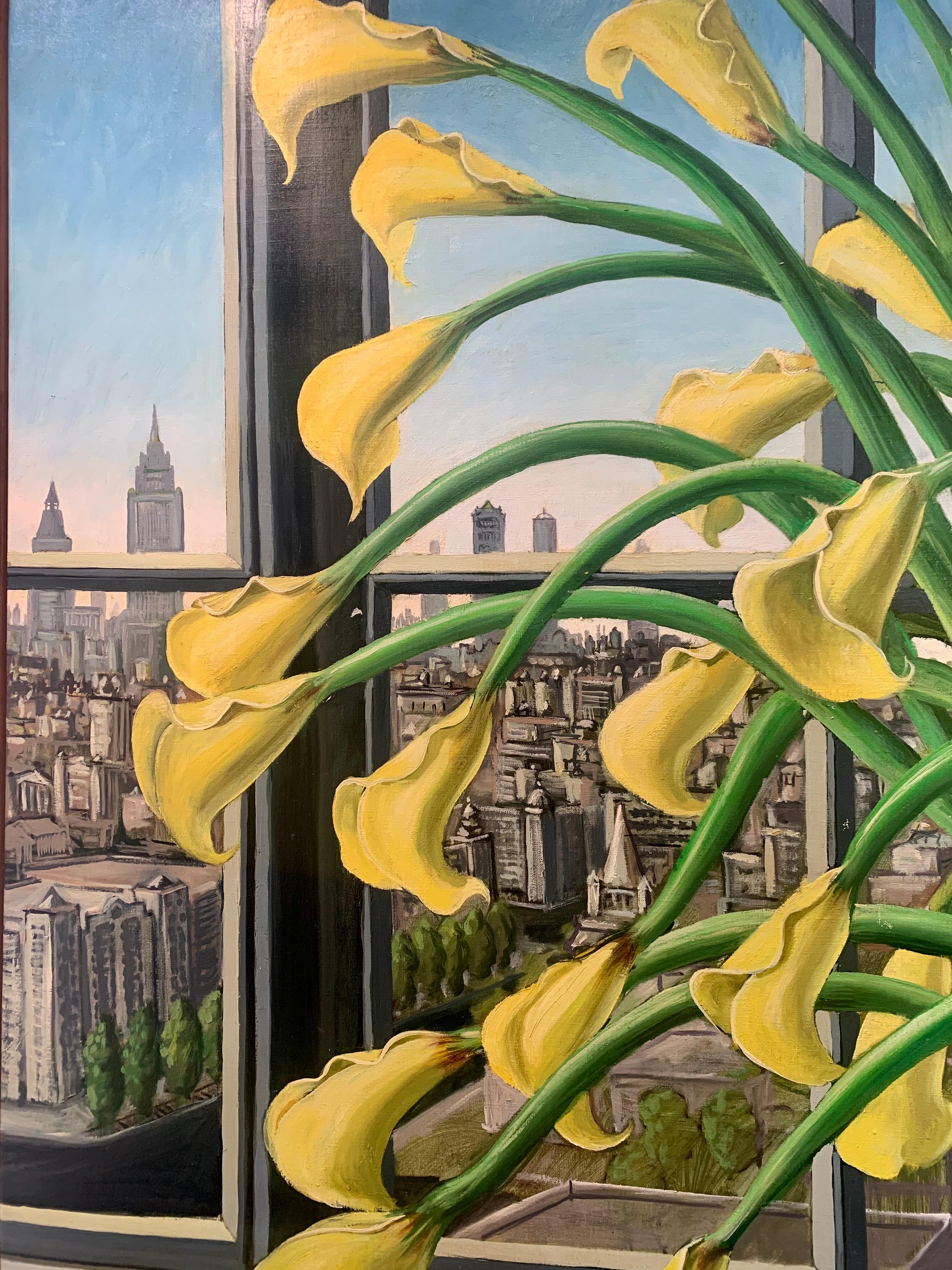  Gelbe Lilien am Fenster New York 
Aus dem Studio des Künstlers in Chelsea, New York.
Rafael Saldarriaga wurde 1955 in Medellin, Kolumbien, geboren. Er kam 1993 in die Vereinigten Staaten. Nachdem er in New Mexico und Hawaii gelebt hatte, ließ er