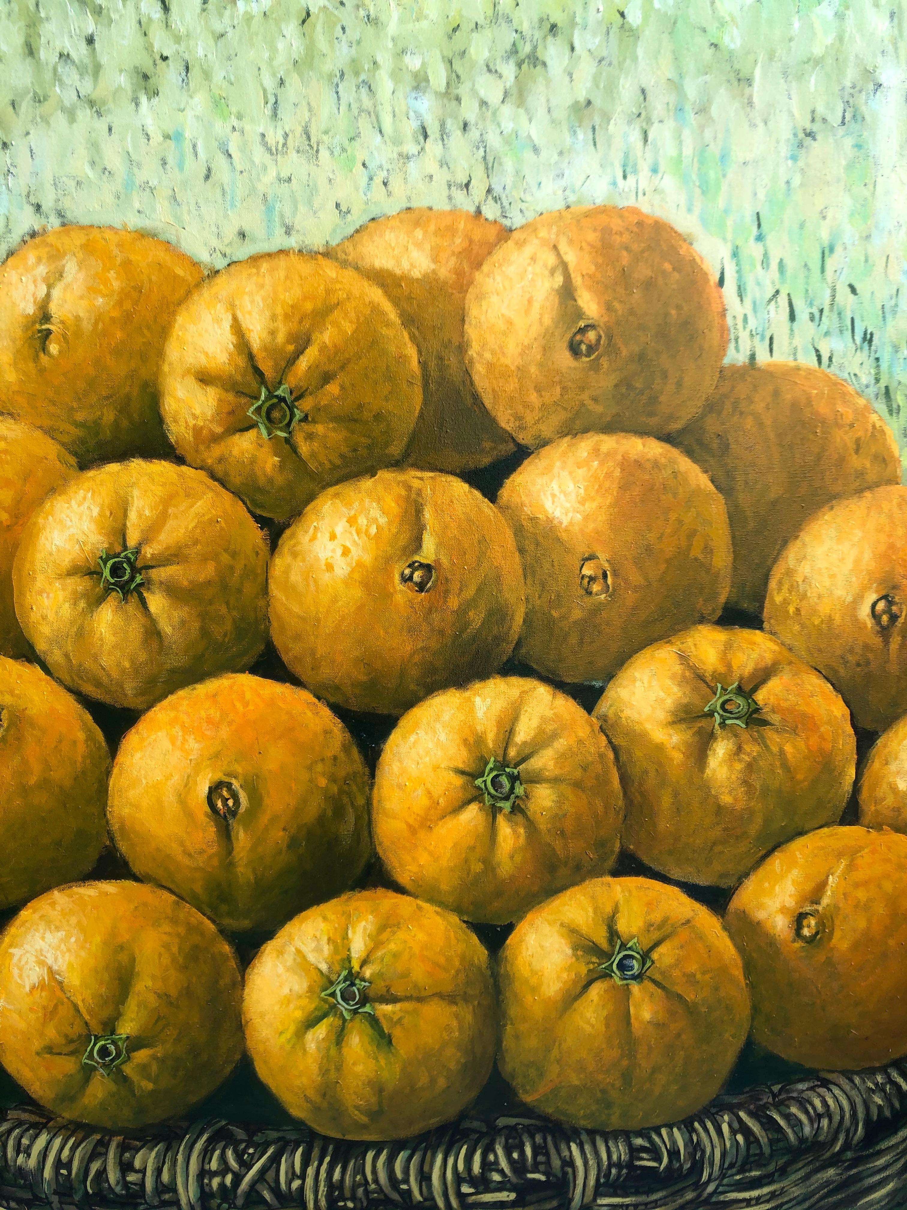  Orangen im Korb   – Painting von Rafael Saldarriaga