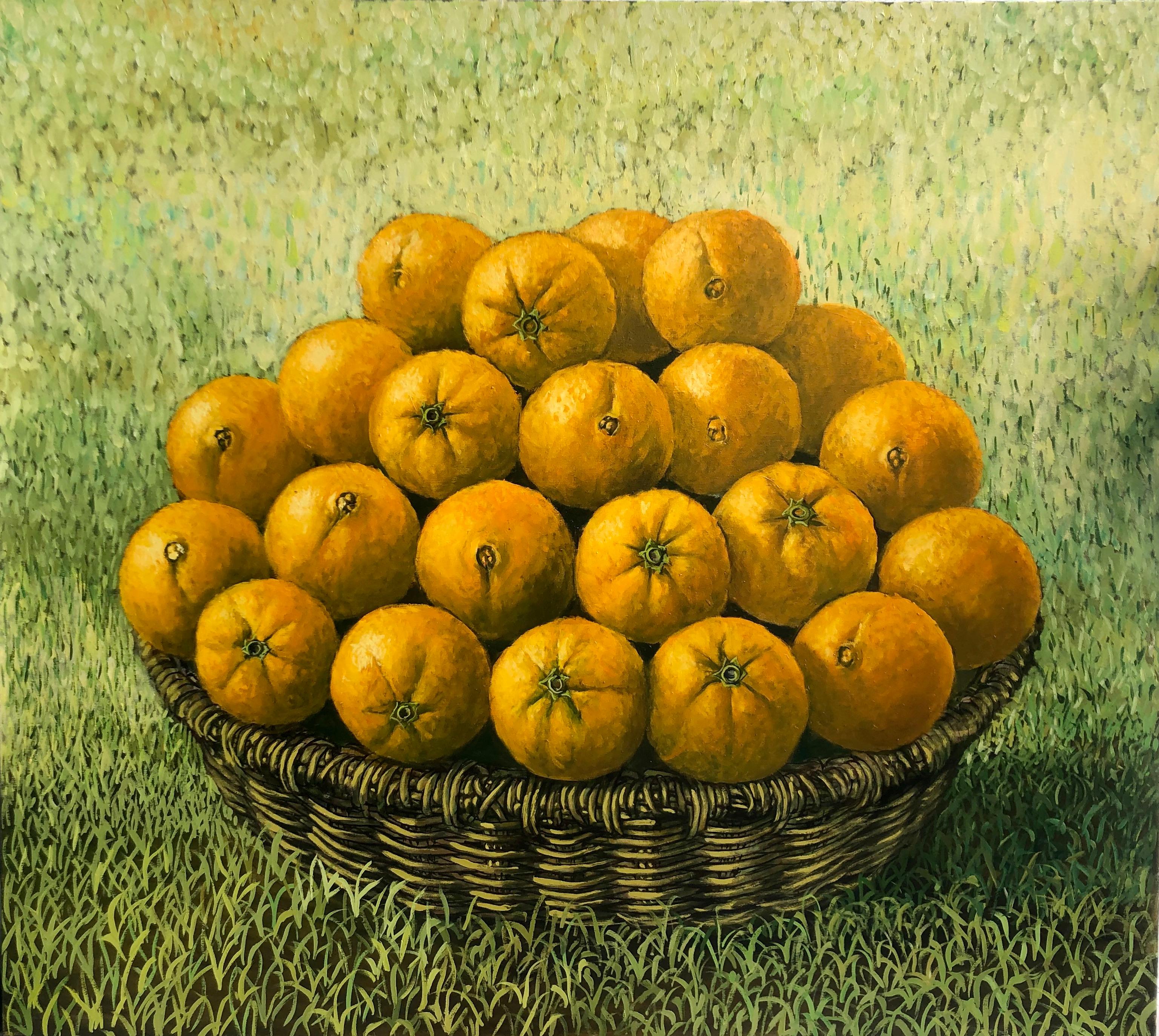 Rafael Saldarriaga Figurative Painting –  Orangen im Korb  