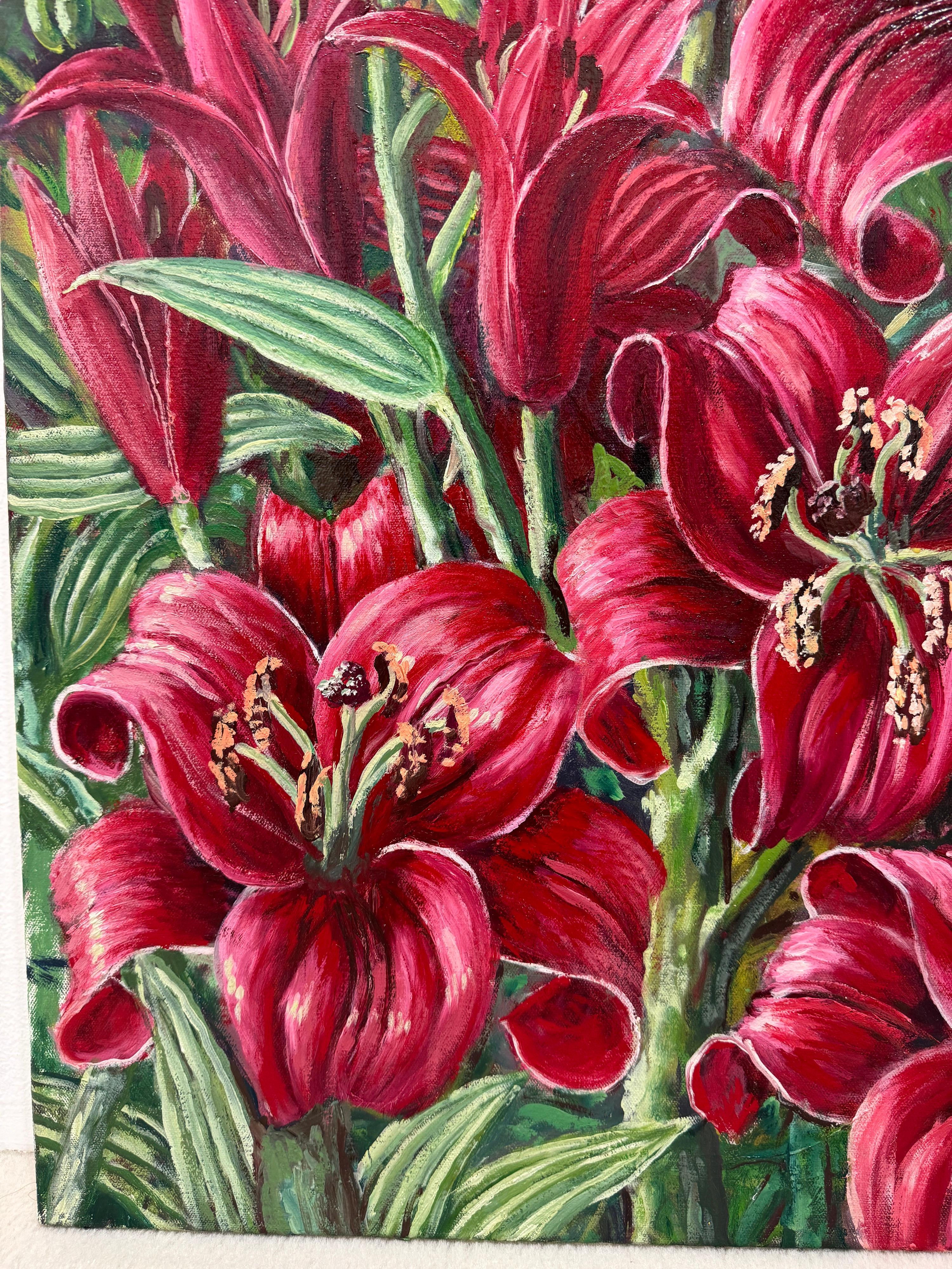 Lirio Rojo Amor Y Pasión - Landscape Painting Marrón de Rafael Saldarriaga