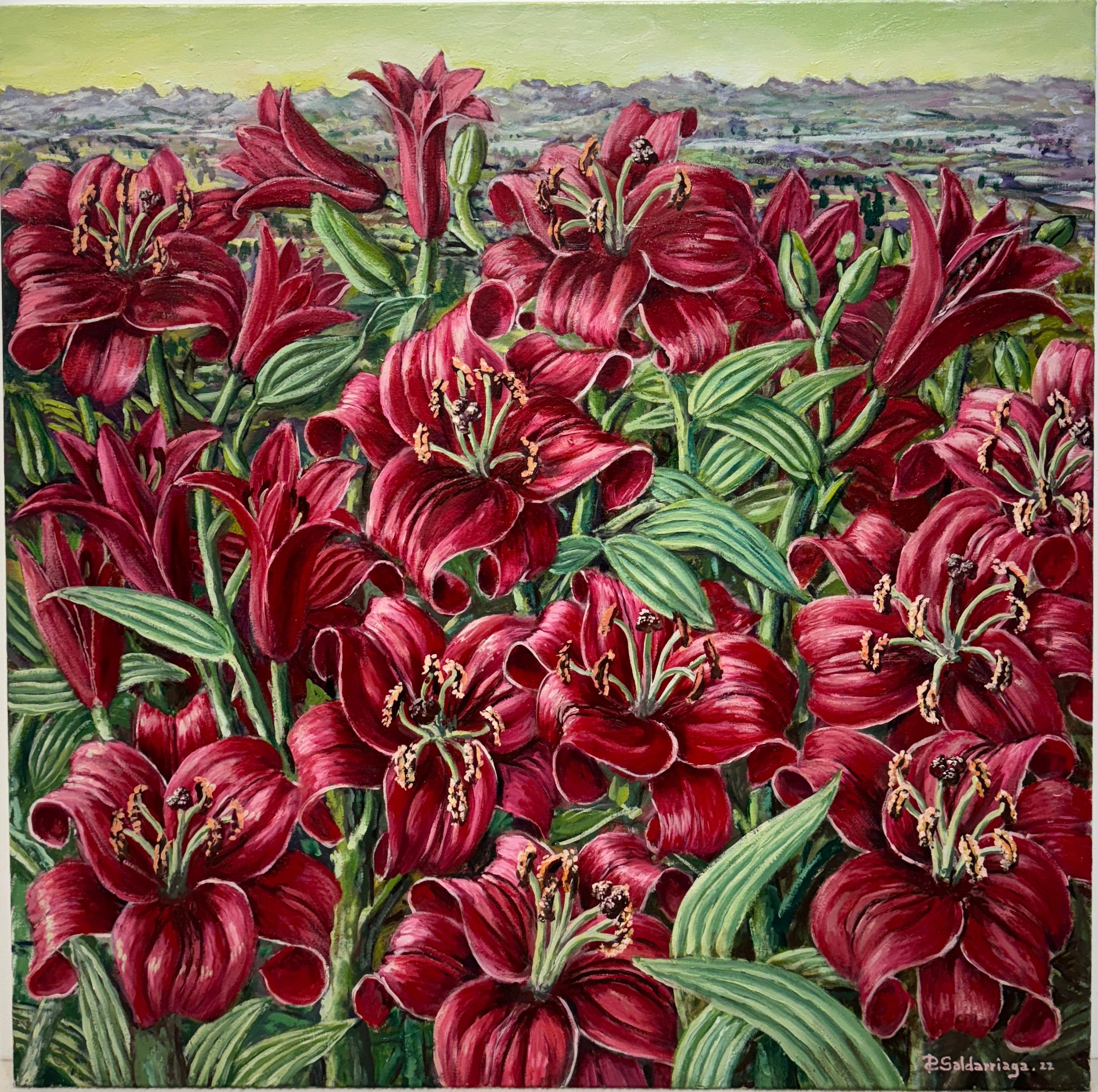 Landscape Painting de Rafael Saldarriaga - Lirio Rojo Amor Y Pasión