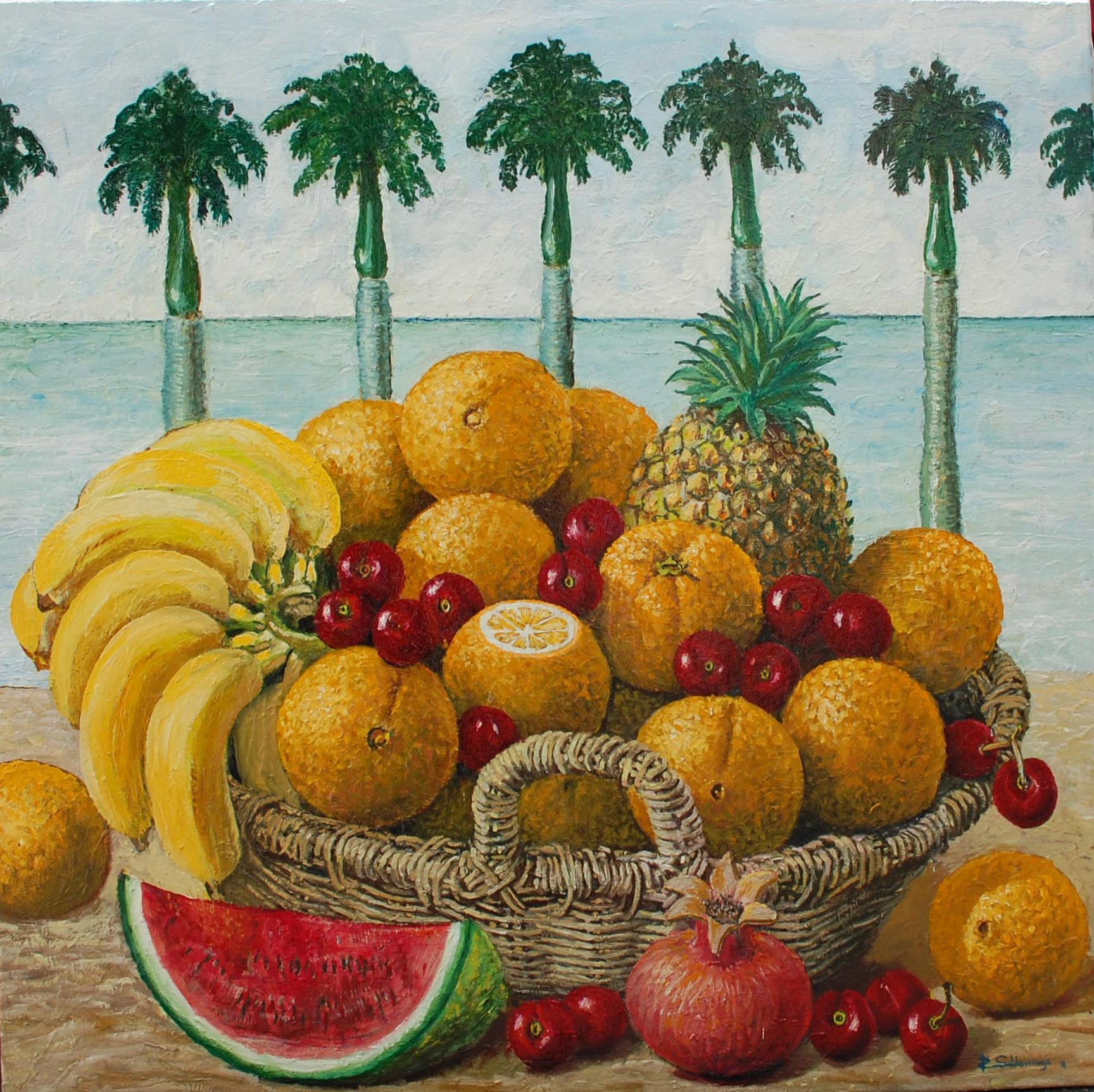 Large Tropical Fruits In the Basket.
RAFAEL SALDARRIAGA was born in Medellin, Colombia in 1955. Arrived in the United States in 1993. After living in New Mexico and Hawaii established his residency in New York City.
He studied in Live de Zulateqi's