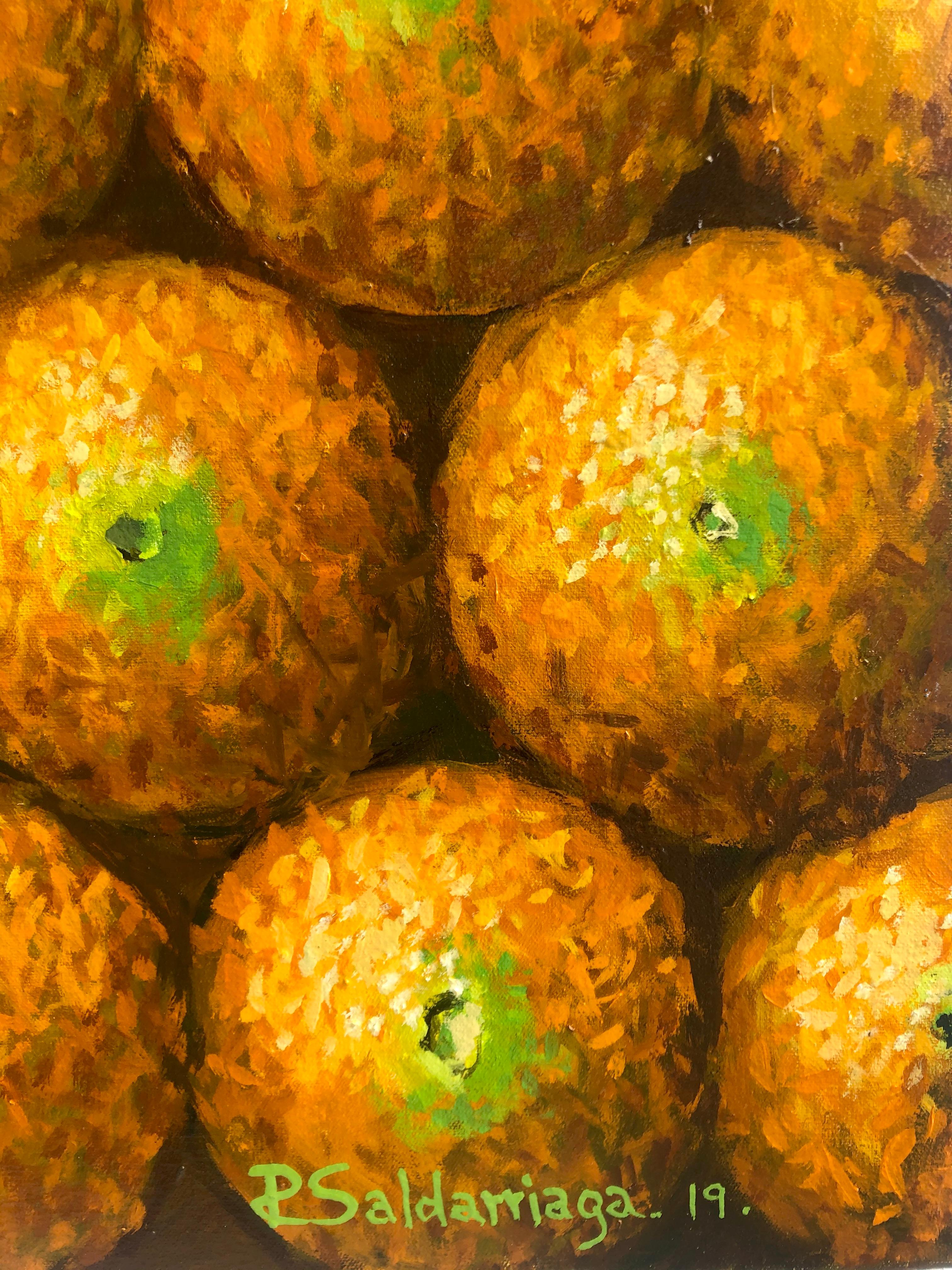Wall Of Oranges   - Pointillist Painting by Rafael Saldarriaga