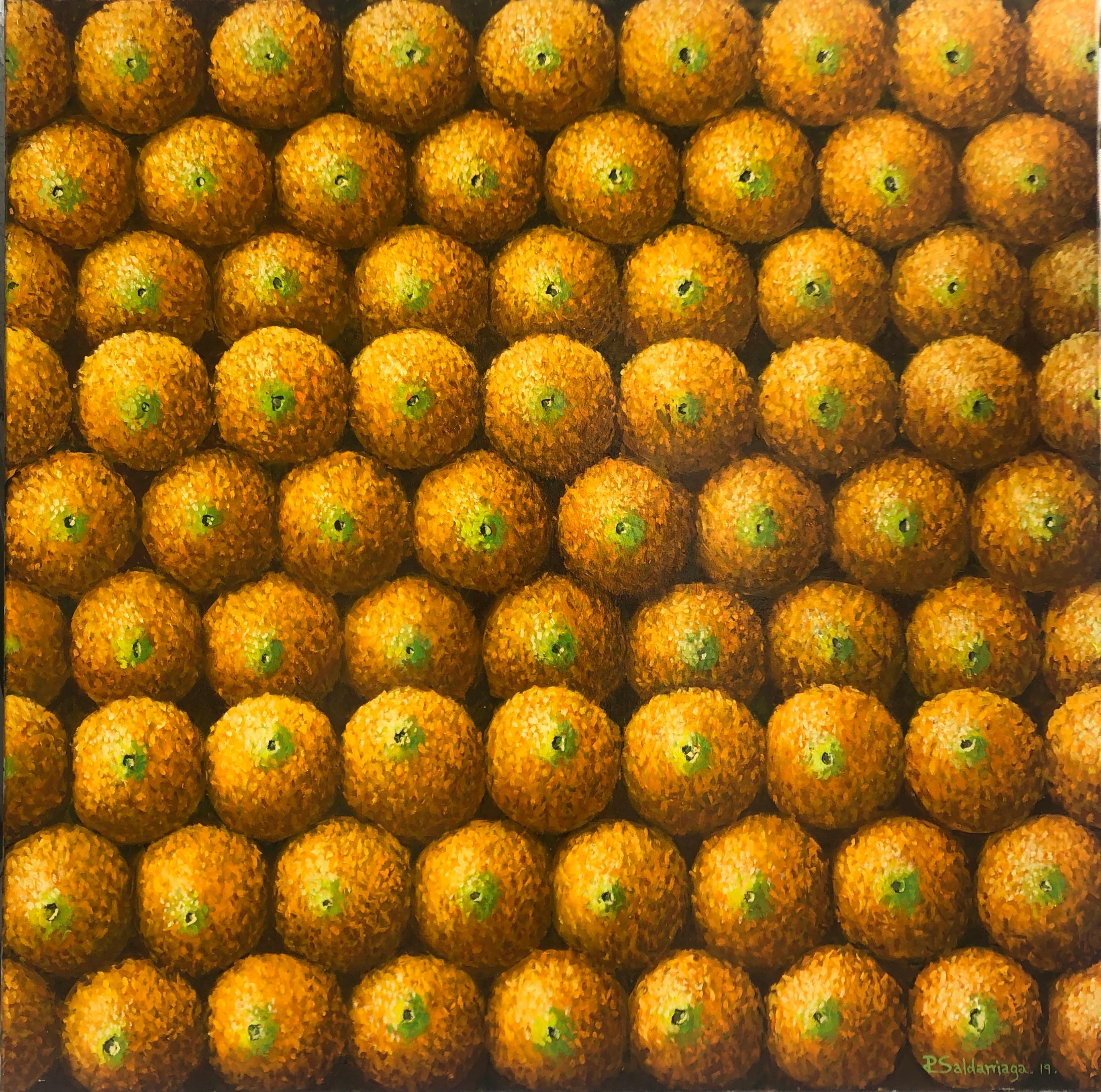 Rafael Saldarriaga Figurative Painting - Wall Of Oranges  